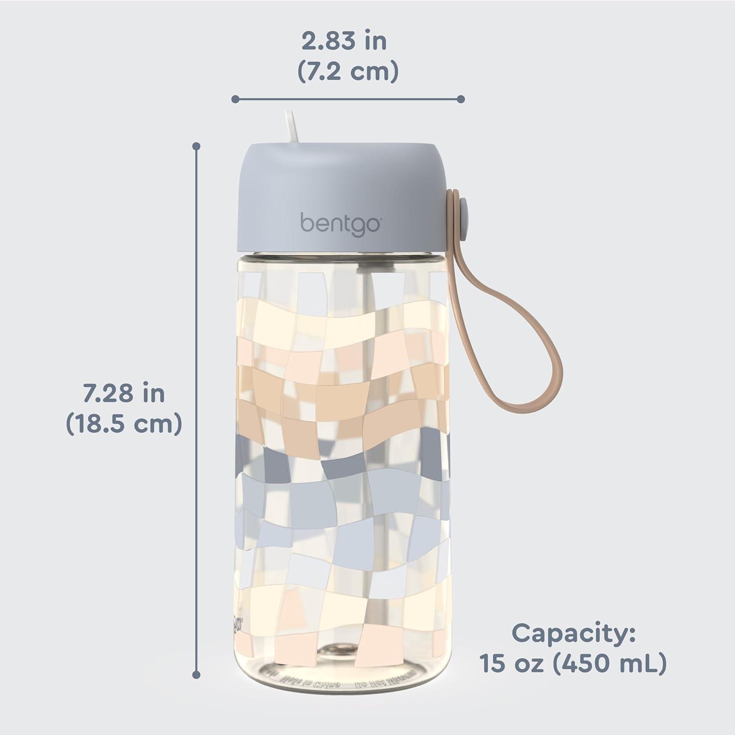 imageBentgo Kids Water Bottle LeakProof Durable Tritan BPAFree 15 oz Cup for KidsToddlers Ages 3 Bite amp Sip Spout Carrying Handle amp Dishwasher Safe for School Sports Daycare amp Camp TrucksChecker Gradient