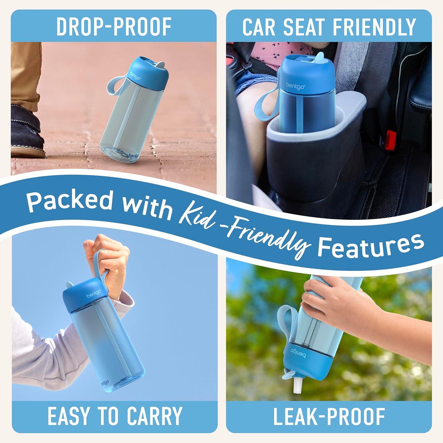 imageBentgo Kids Water Bottle LeakProof Durable Tritan BPAFree 15 oz Cup for KidsToddlers Ages 3 Bite amp Sip Spout Carrying Handle amp Dishwasher Safe for School Sports Daycare amp Camp TrucksBlue