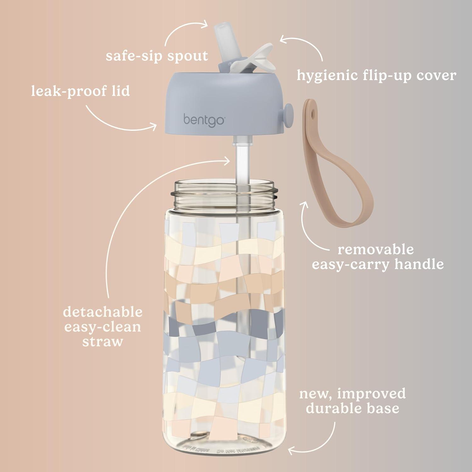 imageBentgo Kids Water Bottle LeakProof Durable Tritan BPAFree 15 oz Cup for KidsToddlers Ages 3 Bite amp Sip Spout Carrying Handle amp Dishwasher Safe for School Sports Daycare amp Camp TrucksChecker Gradient