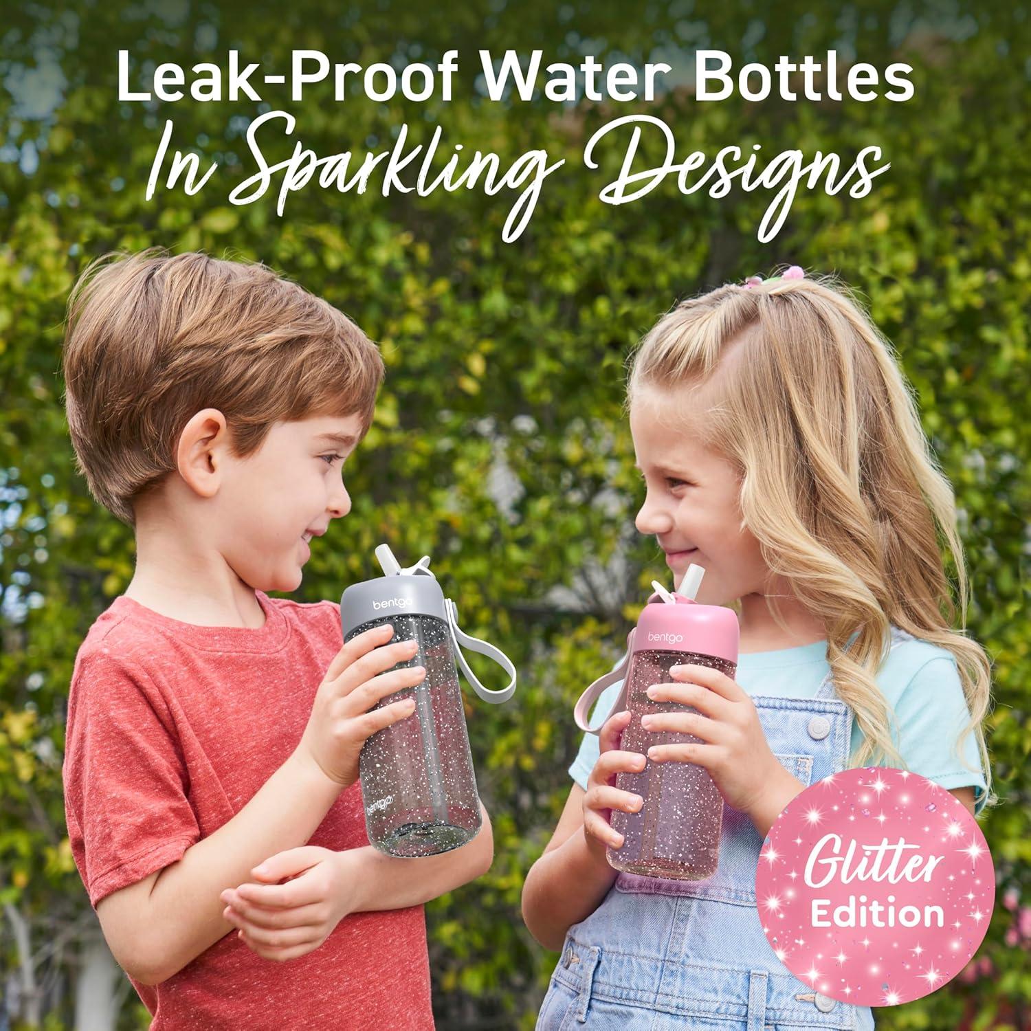 imageBentgo Kids Water Bottle LeakProof Durable Tritan BPAFree 15 oz Cup for KidsToddlers Ages 3 Bite amp Sip Spout Carrying Handle amp Dishwasher Safe for School Sports Daycare amp Camp TrucksGlitter Edition Petal Pink