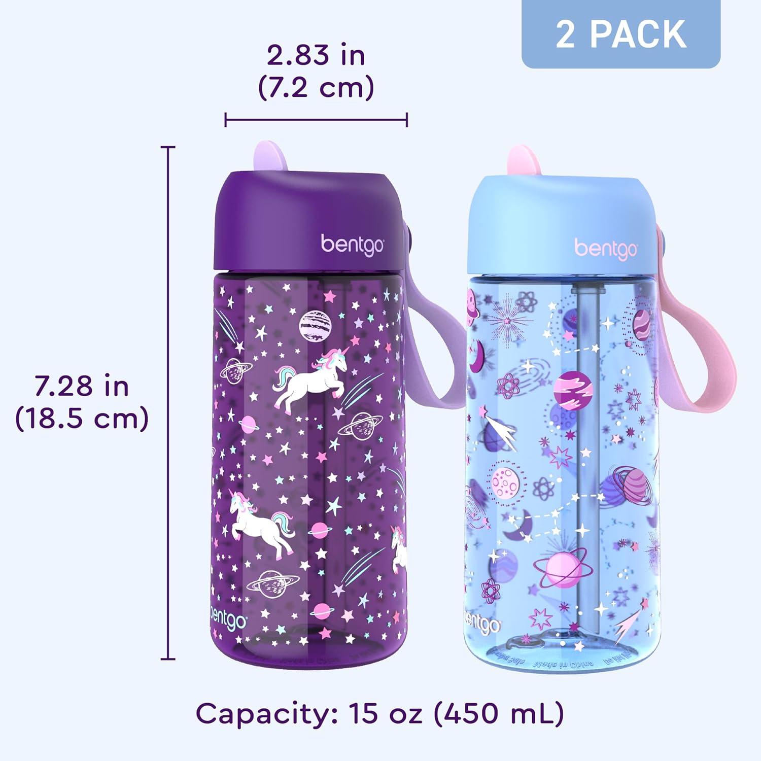imageBentgo Kids Water Bottle LeakProof Durable Tritan BPAFree 15 oz Cup for KidsToddlers Ages 3 Bite amp Sip Spout Carrying Handle amp Dishwasher Safe for School Sports Daycare amp Camp TrucksUnicorn Lavender Galaxy