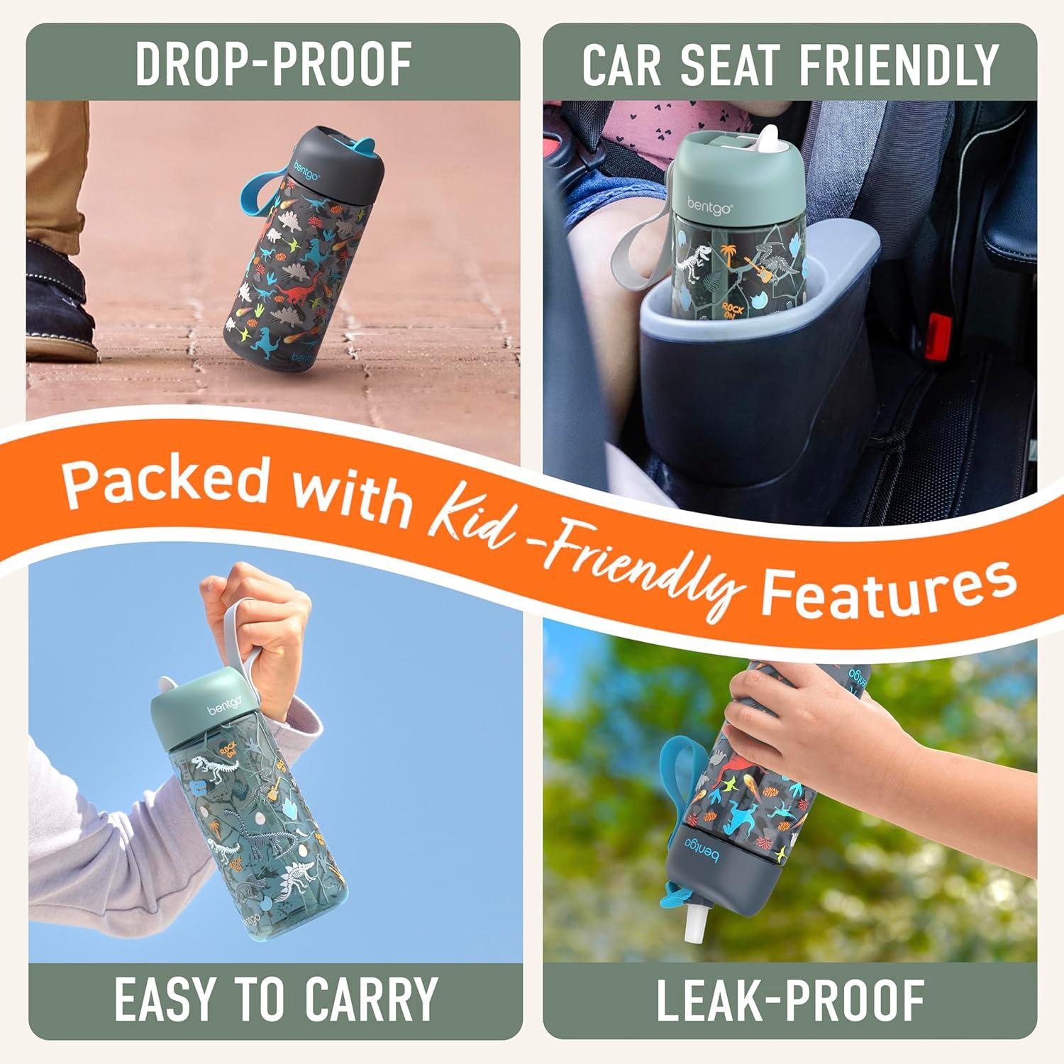 imageBentgo Kids Water Bottle LeakProof Durable Tritan BPAFree 15 oz Cup for KidsToddlers Ages 3 Bite amp Sip Spout Carrying Handle amp Dishwasher Safe for School Sports Daycare amp Camp TrucksDinosaur Dino Fossils