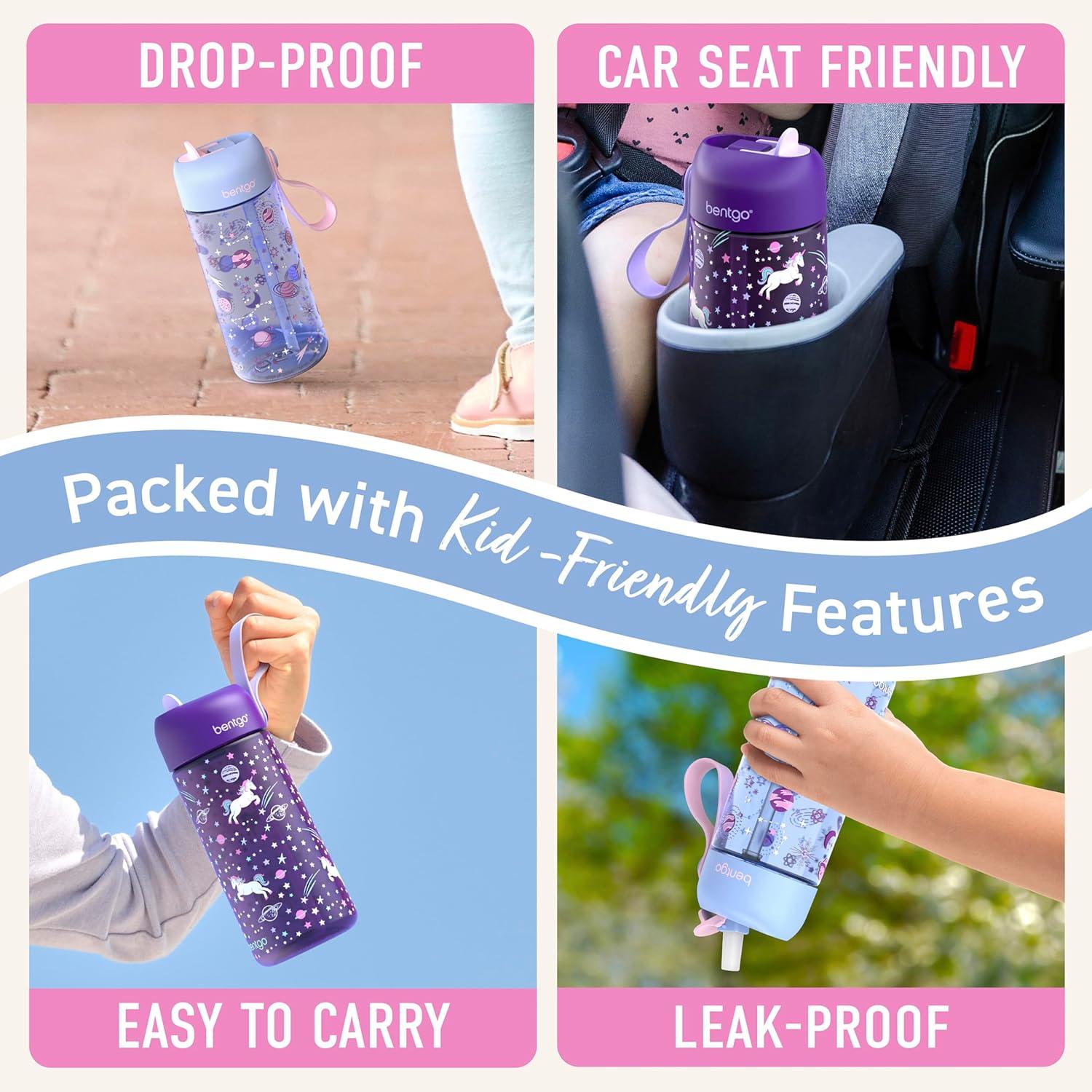 imageBentgo Kids Water Bottle LeakProof Durable Tritan BPAFree 15 oz Cup for KidsToddlers Ages 3 Bite amp Sip Spout Carrying Handle amp Dishwasher Safe for School Sports Daycare amp Camp TrucksUnicorn Lavender Galaxy