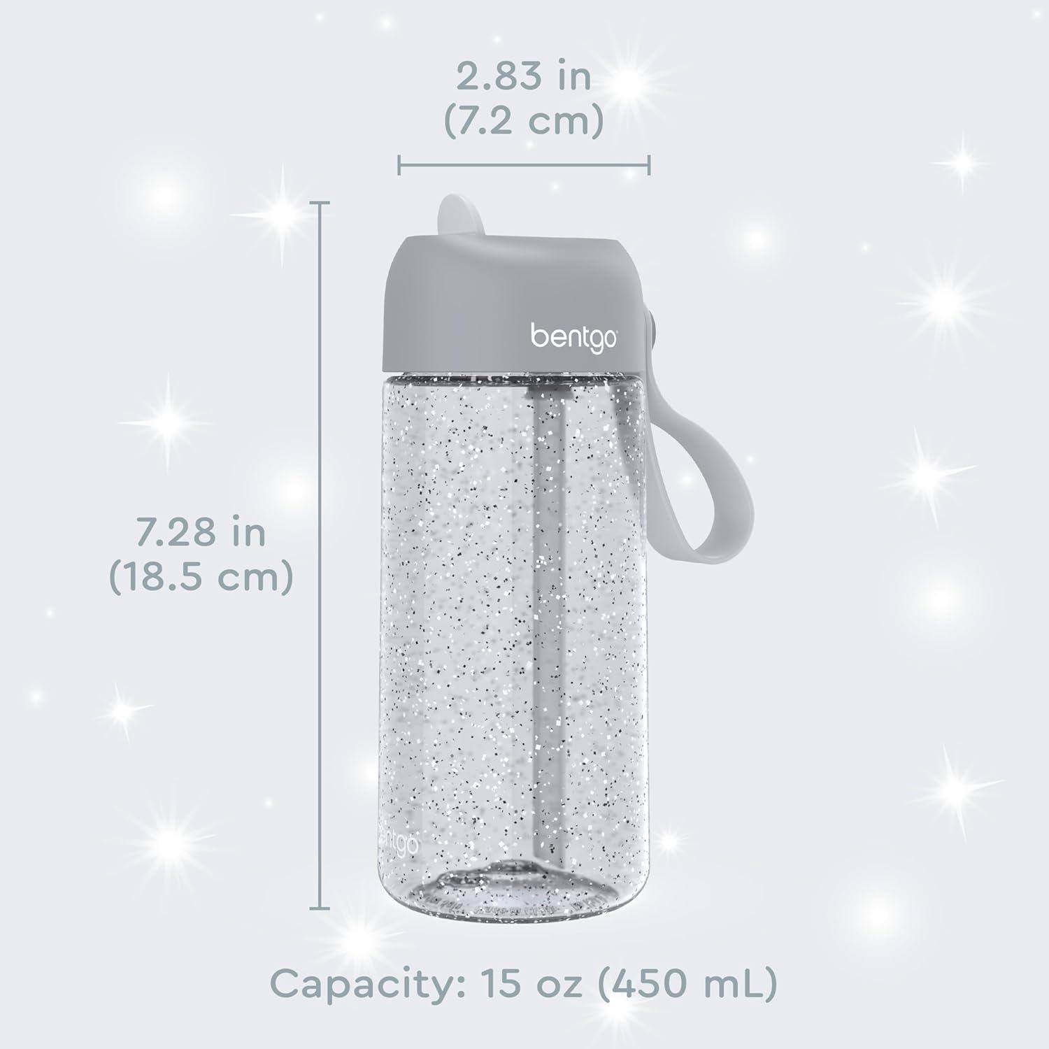 imageBentgo Kids Water Bottle LeakProof Durable Tritan BPAFree 15 oz Cup for KidsToddlers Ages 3 Bite amp Sip Spout Carrying Handle amp Dishwasher Safe for School Sports Daycare amp Camp TrucksGlitter Edition Silver
