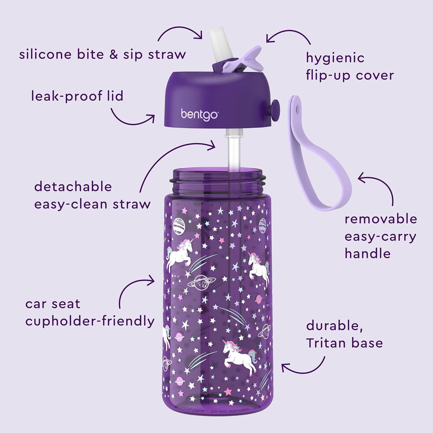 imageBentgo Kids Water Bottle LeakProof Durable Tritan BPAFree 15 oz Cup for KidsToddlers Ages 3 Bite amp Sip Spout Carrying Handle amp Dishwasher Safe for School Sports Daycare amp Camp TrucksUnicorn