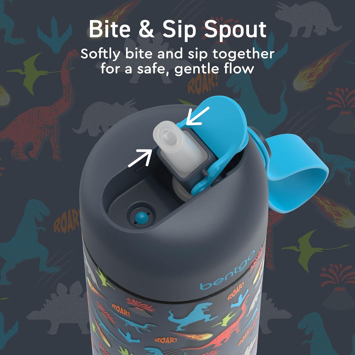imageBentgo Kids Water Bottle LeakProof Durable Tritan BPAFree 15 oz Cup for KidsToddlers Ages 3 Bite amp Sip Spout Carrying Handle amp Dishwasher Safe for School Sports Daycare amp Camp TrucksDinosaur Dino Fossils