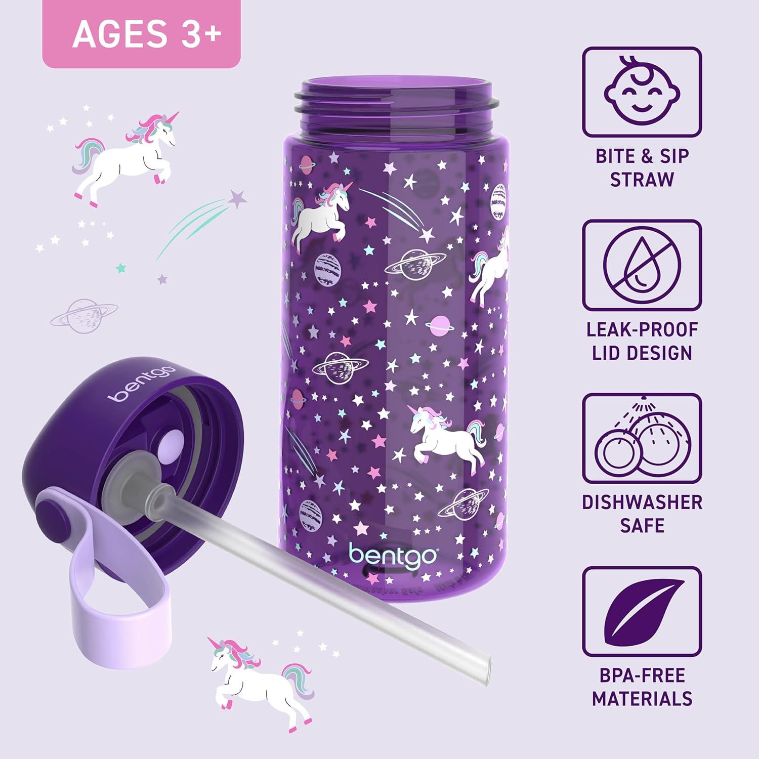 imageBentgo Kids Water Bottle LeakProof Durable Tritan BPAFree 15 oz Cup for KidsToddlers Ages 3 Bite amp Sip Spout Carrying Handle amp Dishwasher Safe for School Sports Daycare amp Camp TrucksUnicorn
