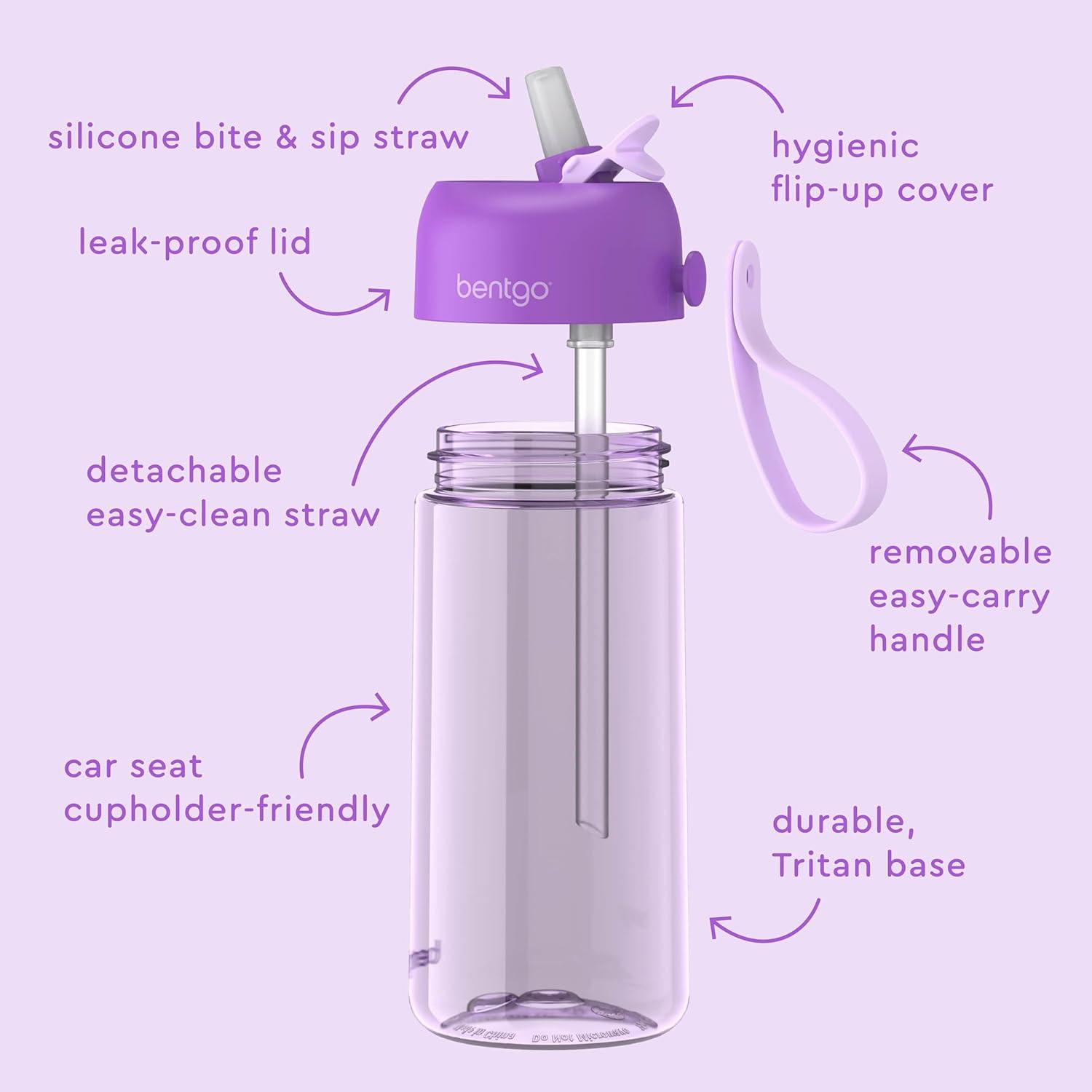 imageBentgo Kids Water Bottle LeakProof Durable Tritan BPAFree 15 oz Cup for KidsToddlers Ages 3 Bite amp Sip Spout Carrying Handle amp Dishwasher Safe for School Sports Daycare amp Camp TrucksPurple