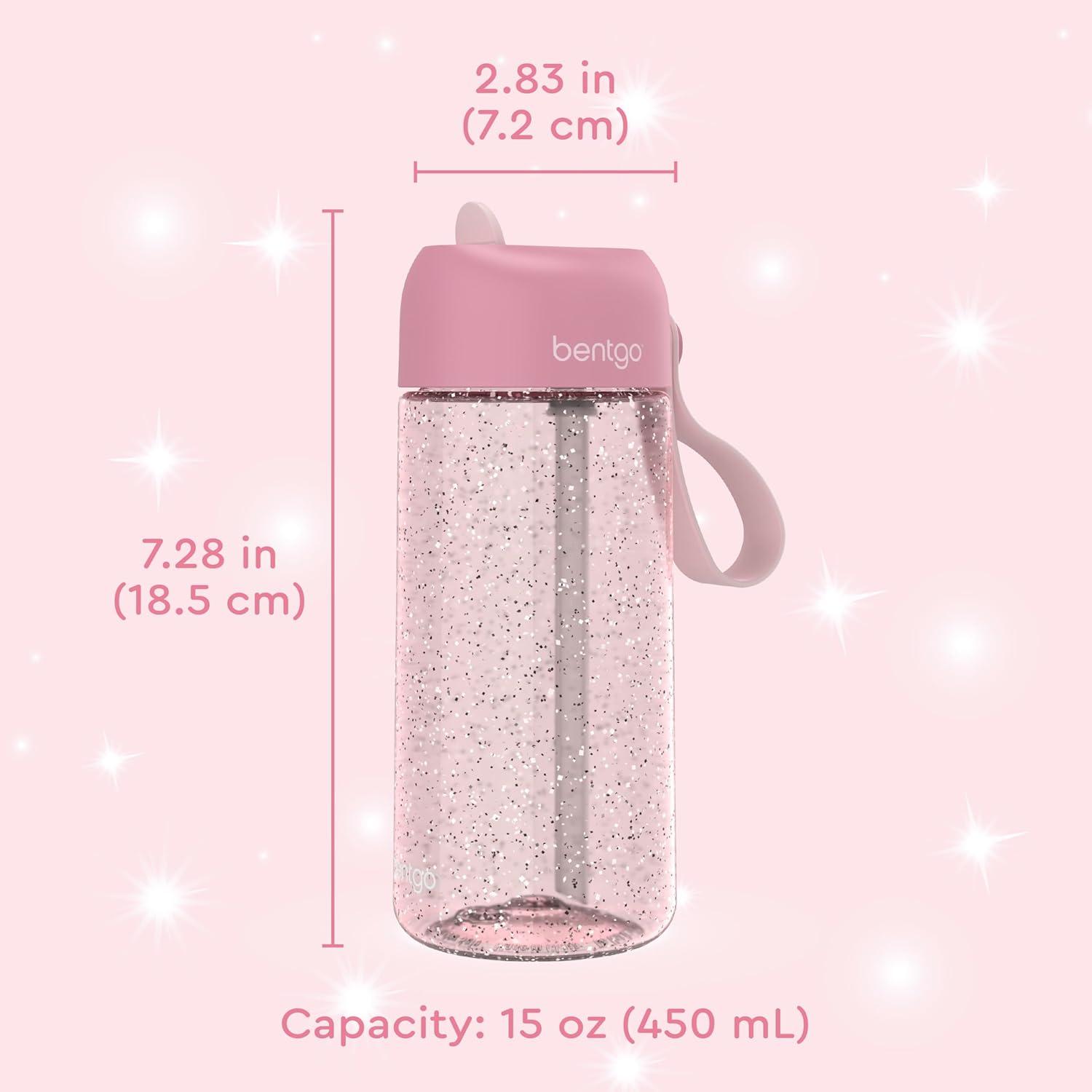imageBentgo Kids Water Bottle LeakProof Durable Tritan BPAFree 15 oz Cup for KidsToddlers Ages 3 Bite amp Sip Spout Carrying Handle amp Dishwasher Safe for School Sports Daycare amp Camp TrucksGlitter Edition Petal Pink