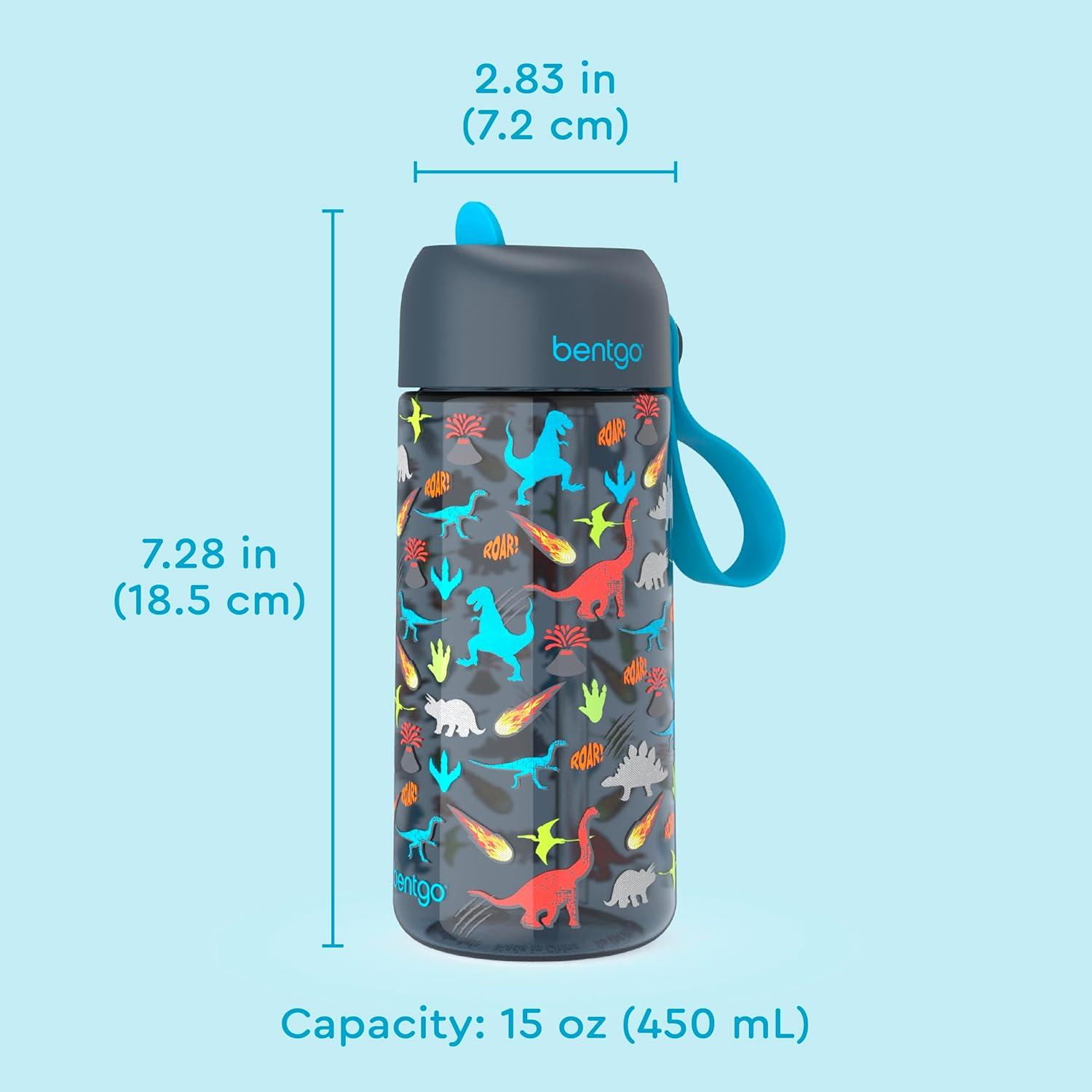 imageBentgo Kids Water Bottle LeakProof Durable Tritan BPAFree 15 oz Cup for KidsToddlers Ages 3 Bite amp Sip Spout Carrying Handle amp Dishwasher Safe for School Sports Daycare amp Camp TrucksDinosaur