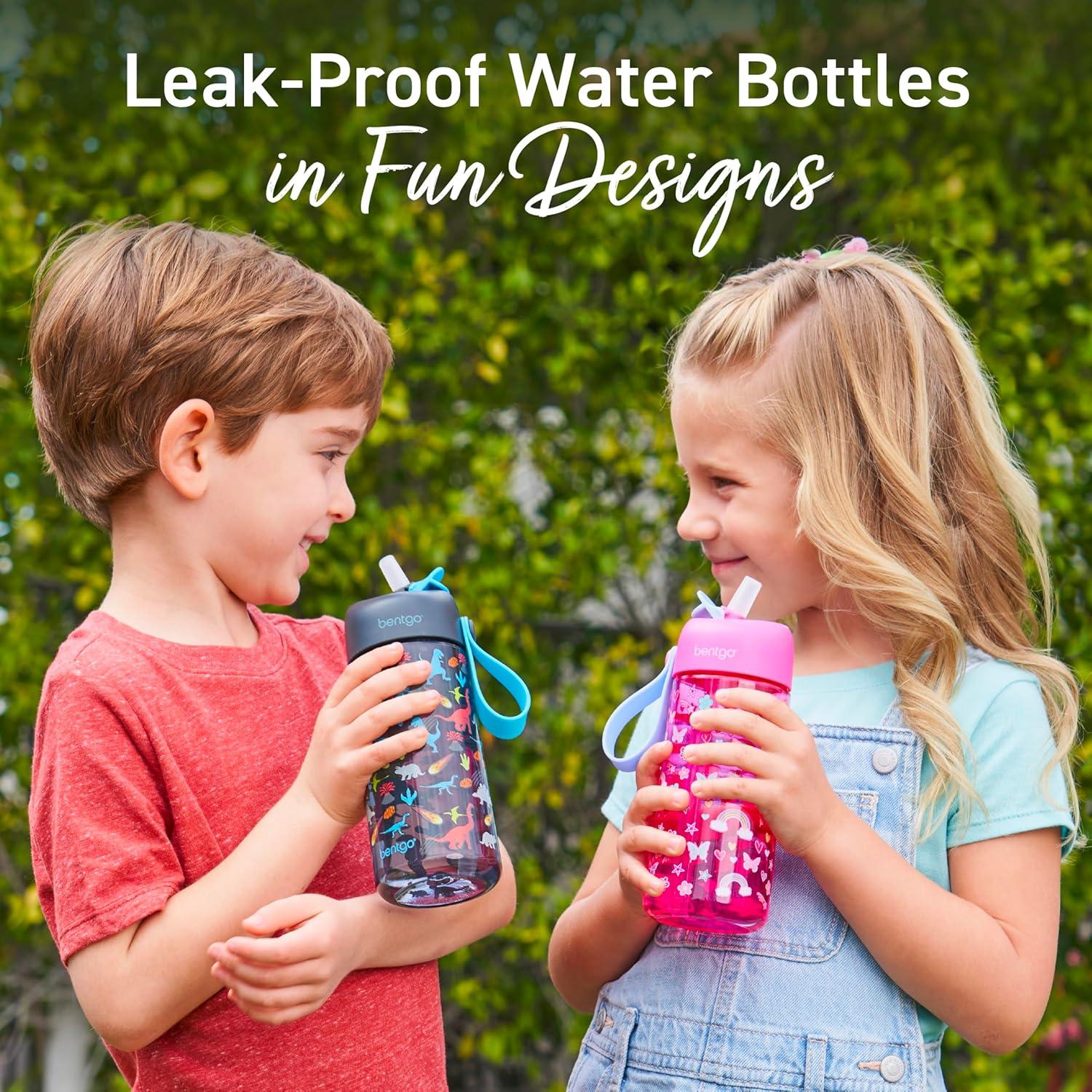 imageBentgo Kids Water Bottle LeakProof Durable Tritan BPAFree 15 oz Cup for KidsToddlers Ages 3 Bite amp Sip Spout Carrying Handle amp Dishwasher Safe for School Sports Daycare amp Camp TrucksRainbows and Butterflies