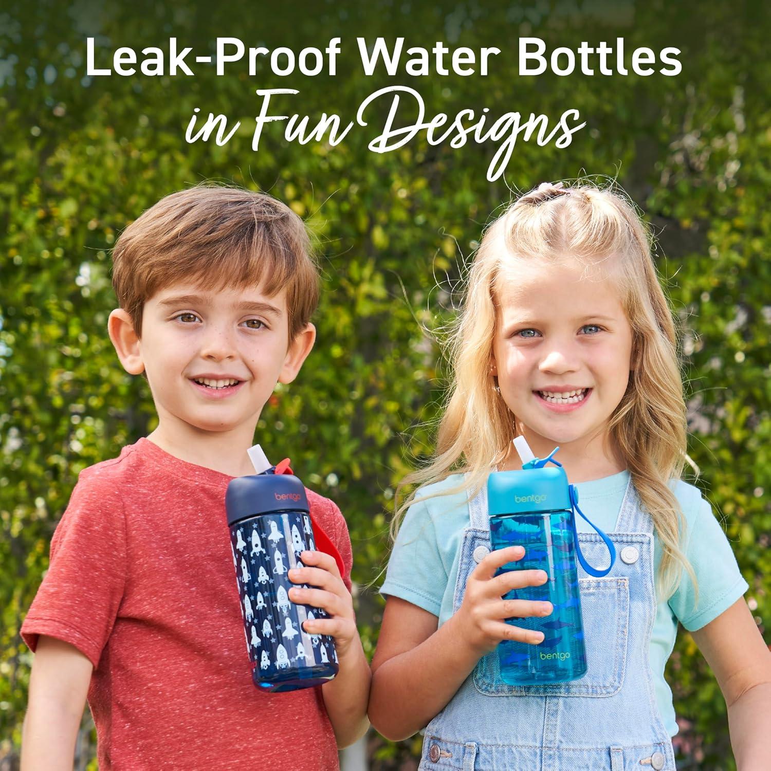 imageBentgo Kids Water Bottle LeakProof Durable Tritan BPAFree 15 oz Cup for KidsToddlers Ages 3 Bite amp Sip Spout Carrying Handle amp Dishwasher Safe for School Sports Daycare amp Camp TrucksRocket Shark