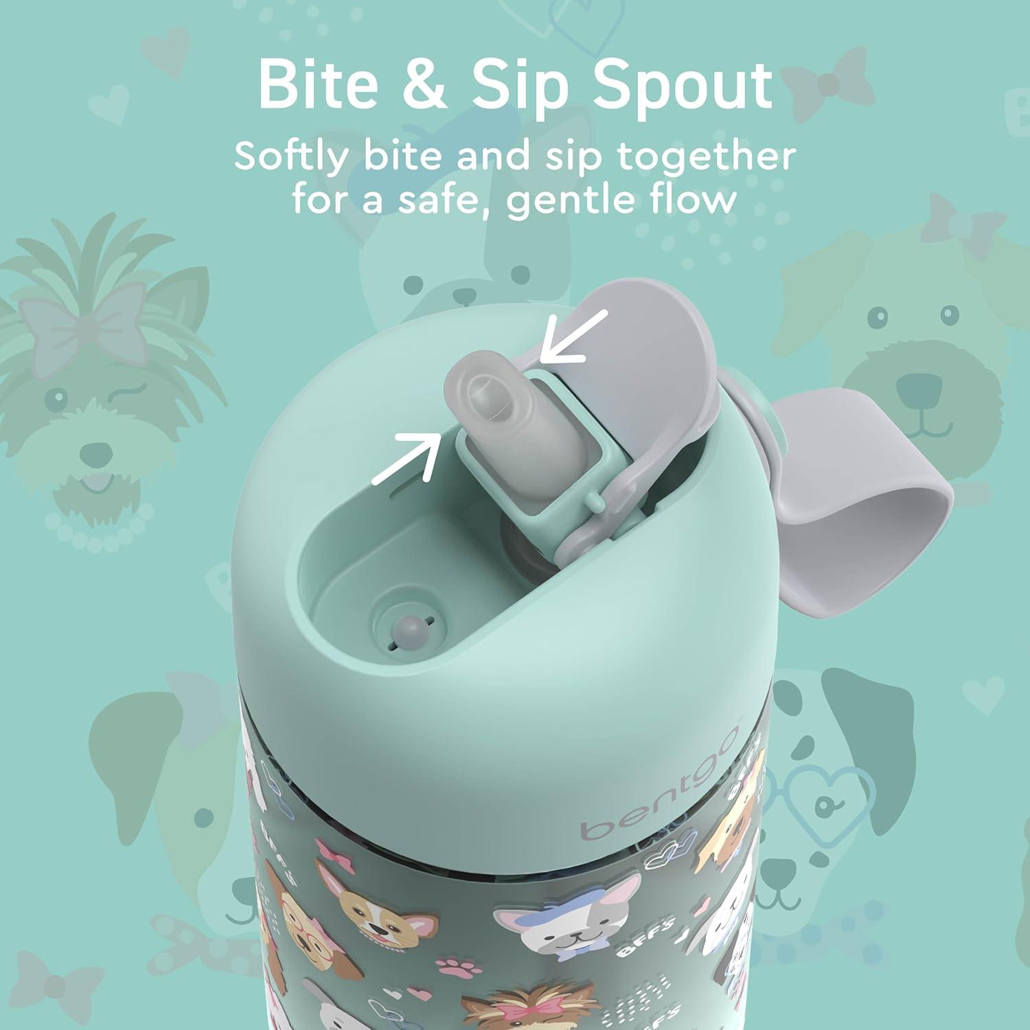 imageBentgo Kids Water Bottle LeakProof Durable Tritan BPAFree 15 oz Cup for KidsToddlers Ages 3 Bite amp Sip Spout Carrying Handle amp Dishwasher Safe for School Sports Daycare amp Camp TrucksPuppy Love