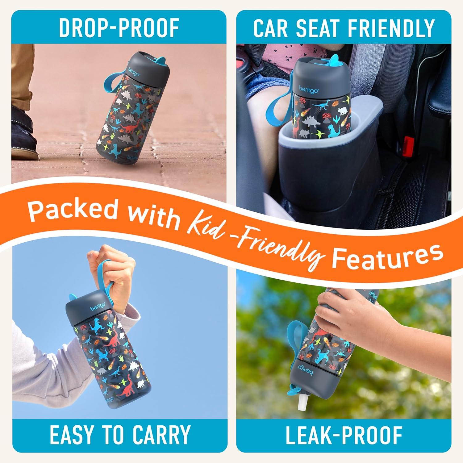imageBentgo Kids Water Bottle LeakProof Durable Tritan BPAFree 15 oz Cup for KidsToddlers Ages 3 Bite amp Sip Spout Carrying Handle amp Dishwasher Safe for School Sports Daycare amp Camp TrucksDinosaur