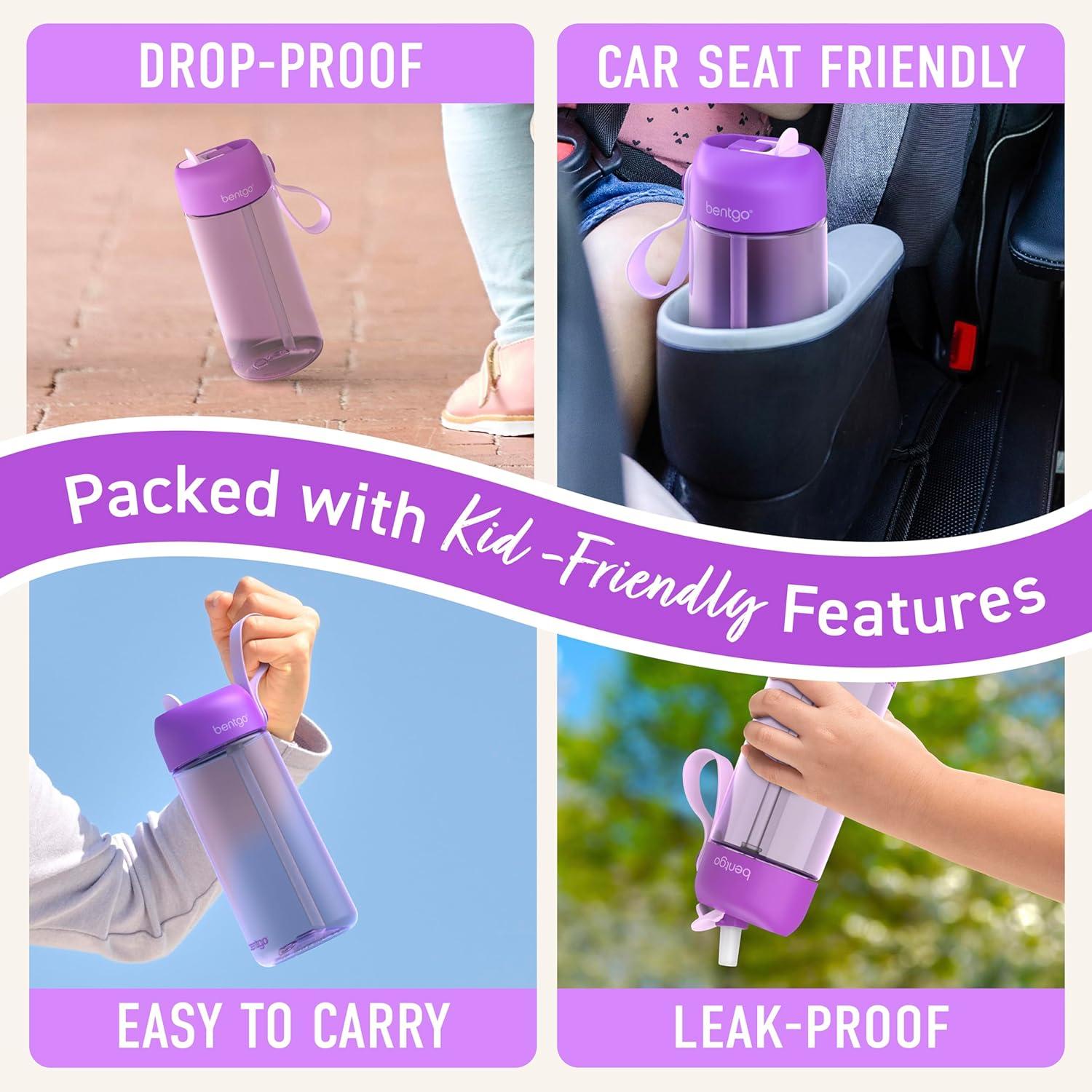 imageBentgo Kids Water Bottle LeakProof Durable Tritan BPAFree 15 oz Cup for KidsToddlers Ages 3 Bite amp Sip Spout Carrying Handle amp Dishwasher Safe for School Sports Daycare amp Camp TrucksPurple
