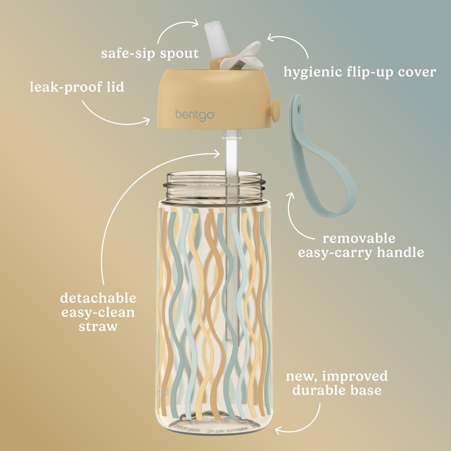 imageBentgo Kids Water Bottle LeakProof Durable Tritan BPAFree 15 oz Cup for KidsToddlers Ages 3 Bite amp Sip Spout Carrying Handle amp Dishwasher Safe for School Sports Daycare amp Camp TrucksWavy