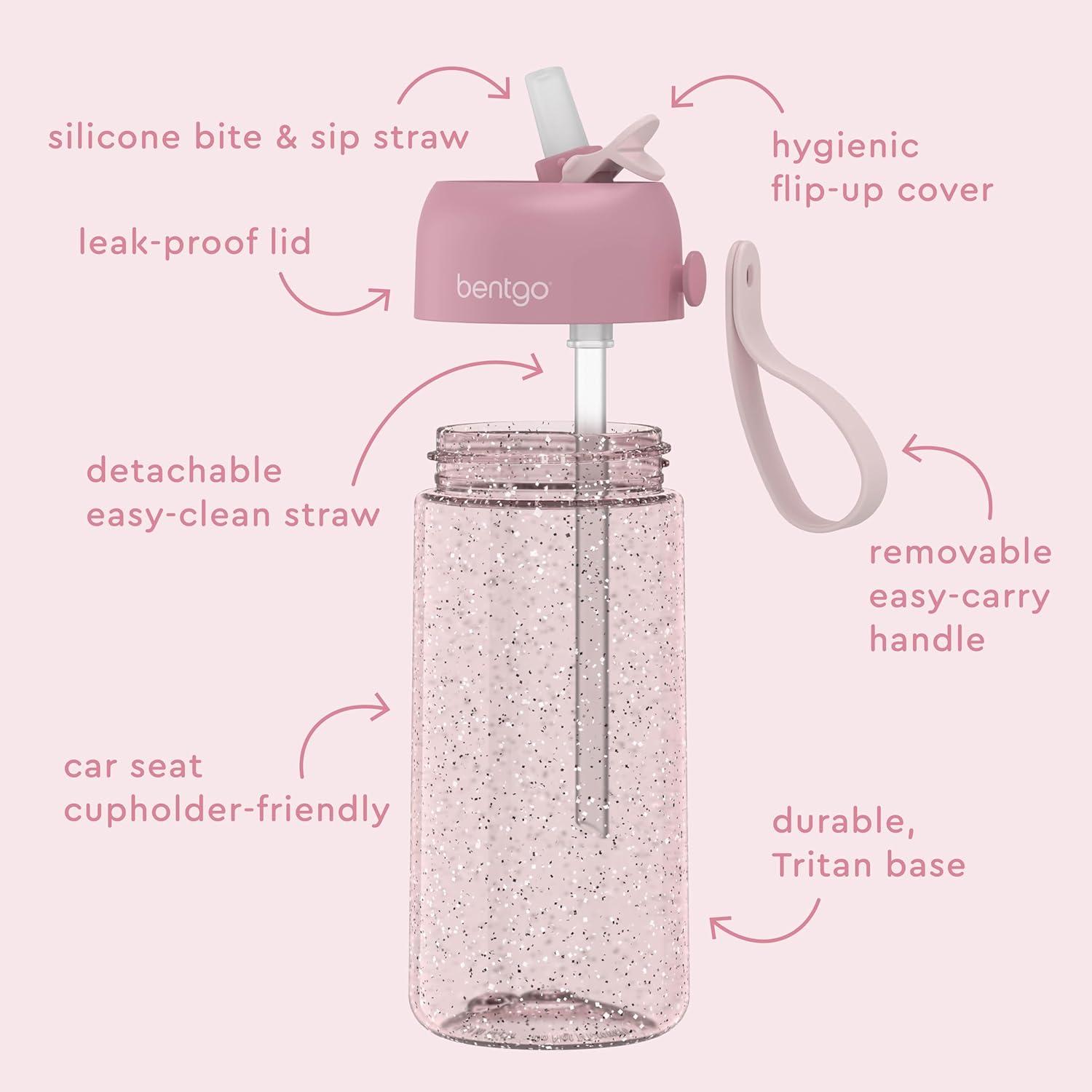 imageBentgo Kids Water Bottle LeakProof Durable Tritan BPAFree 15 oz Cup for KidsToddlers Ages 3 Bite amp Sip Spout Carrying Handle amp Dishwasher Safe for School Sports Daycare amp Camp TrucksGlitter Edition Petal Pink