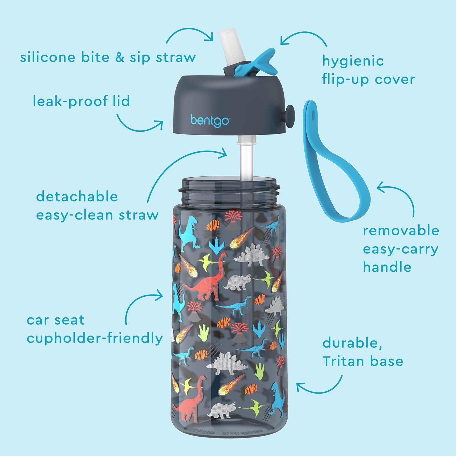 imageBentgo Kids Water Bottle LeakProof Durable Tritan BPAFree 15 oz Cup for KidsToddlers Ages 3 Bite amp Sip Spout Carrying Handle amp Dishwasher Safe for School Sports Daycare amp Camp TrucksDinosaur