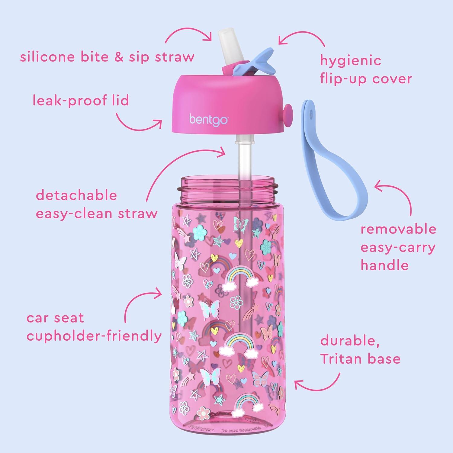 imageBentgo Kids Water Bottle LeakProof Durable Tritan BPAFree 15 oz Cup for KidsToddlers Ages 3 Bite amp Sip Spout Carrying Handle amp Dishwasher Safe for School Sports Daycare amp Camp TrucksRainbows and Butterflies