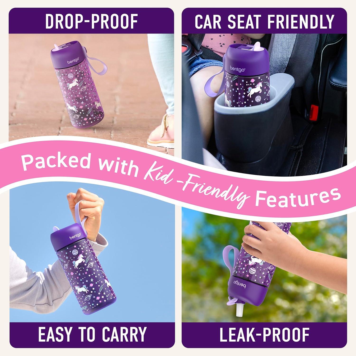 imageBentgo Kids Water Bottle LeakProof Durable Tritan BPAFree 15 oz Cup for KidsToddlers Ages 3 Bite amp Sip Spout Carrying Handle amp Dishwasher Safe for School Sports Daycare amp Camp TrucksUnicorn