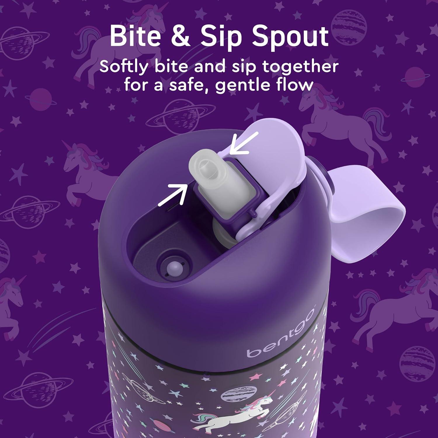 imageBentgo Kids Water Bottle LeakProof Durable Tritan BPAFree 15 oz Cup for KidsToddlers Ages 3 Bite amp Sip Spout Carrying Handle amp Dishwasher Safe for School Sports Daycare amp Camp TrucksUnicorn