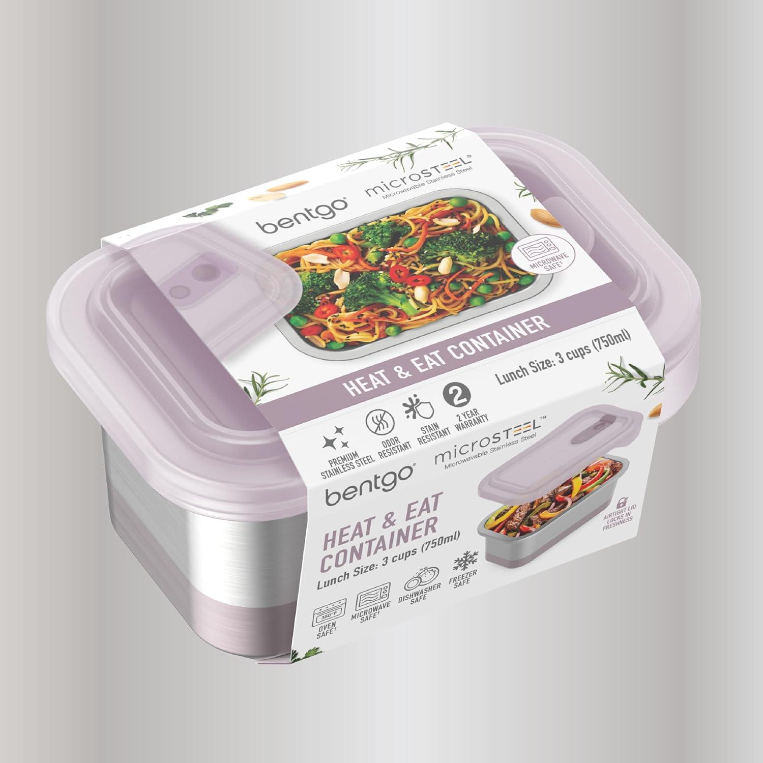 imageBentgo MicroSteel Heat amp Eat Container MicrowaveSafe LeakProof amp Airtight EasytoClean Lightweight Stainless Steel Reusable Food Storage with Silicone Lid Dinner Size 55Cup Capacity GoldLunch Size 3 Cups Dusk