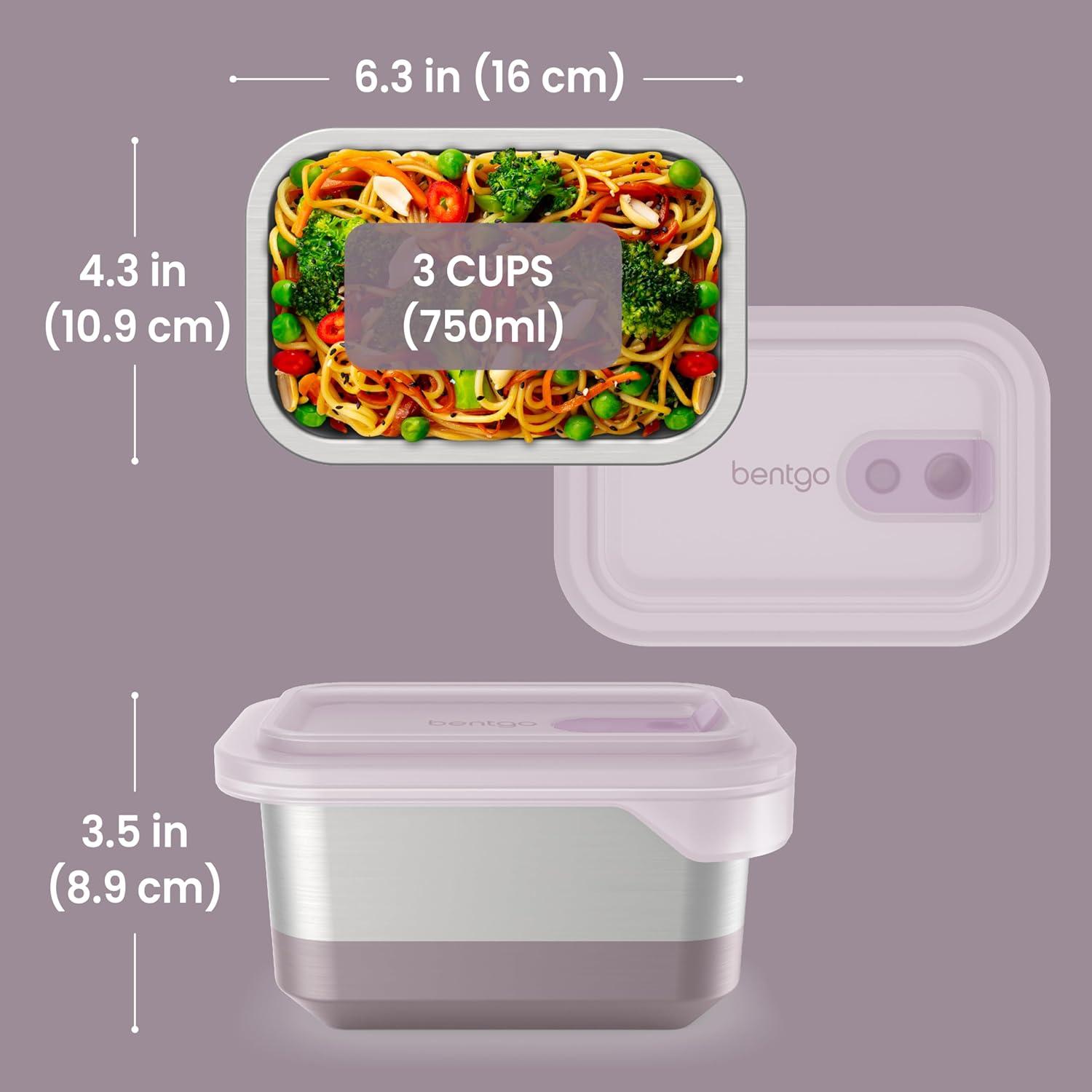 imageBentgo MicroSteel Heat amp Eat Container MicrowaveSafe LeakProof amp Airtight EasytoClean Lightweight Stainless Steel Reusable Food Storage with Silicone Lid Dinner Size 55Cup Capacity GoldLunch Size 3 Cups Dusk