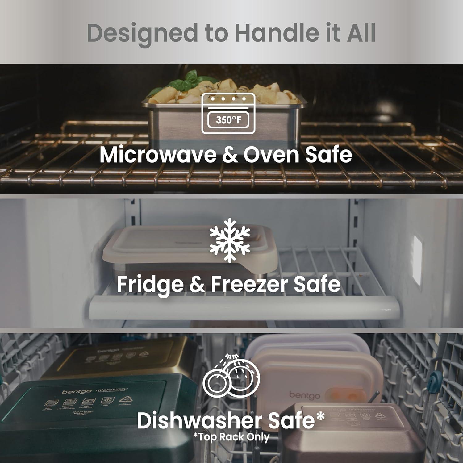imageBentgo MicroSteel Heat amp Eat Container MicrowaveSafe LeakProof amp Airtight EasytoClean Lightweight Stainless Steel Reusable Food Storage with Silicone Lid Dinner Size 55Cup Capacity GoldLunch Size 3 Cups Dusk