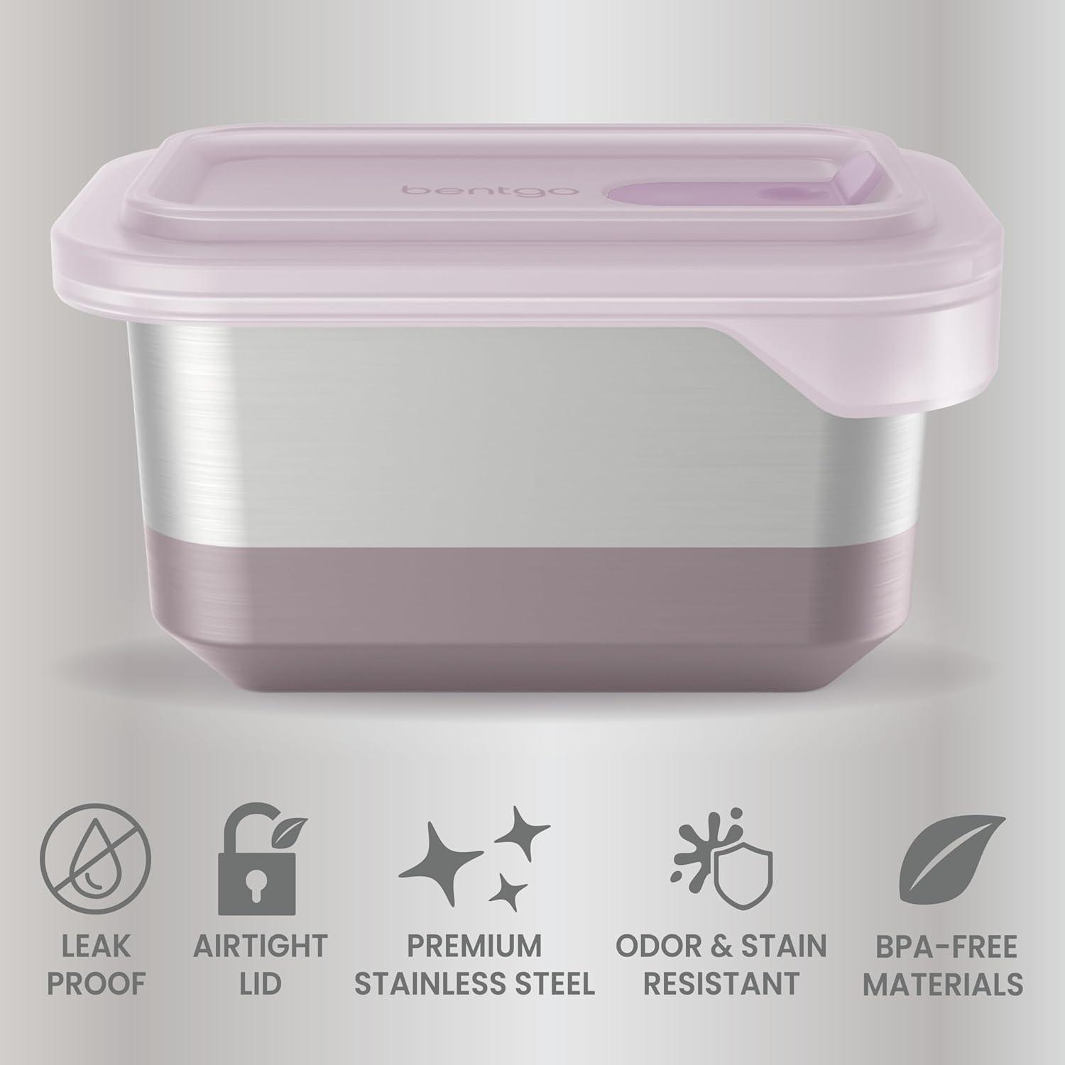 imageBentgo MicroSteel Heat amp Eat Container MicrowaveSafe LeakProof amp Airtight EasytoClean Lightweight Stainless Steel Reusable Food Storage with Silicone Lid Dinner Size 55Cup Capacity GoldLunch Size 3 Cups Dusk
