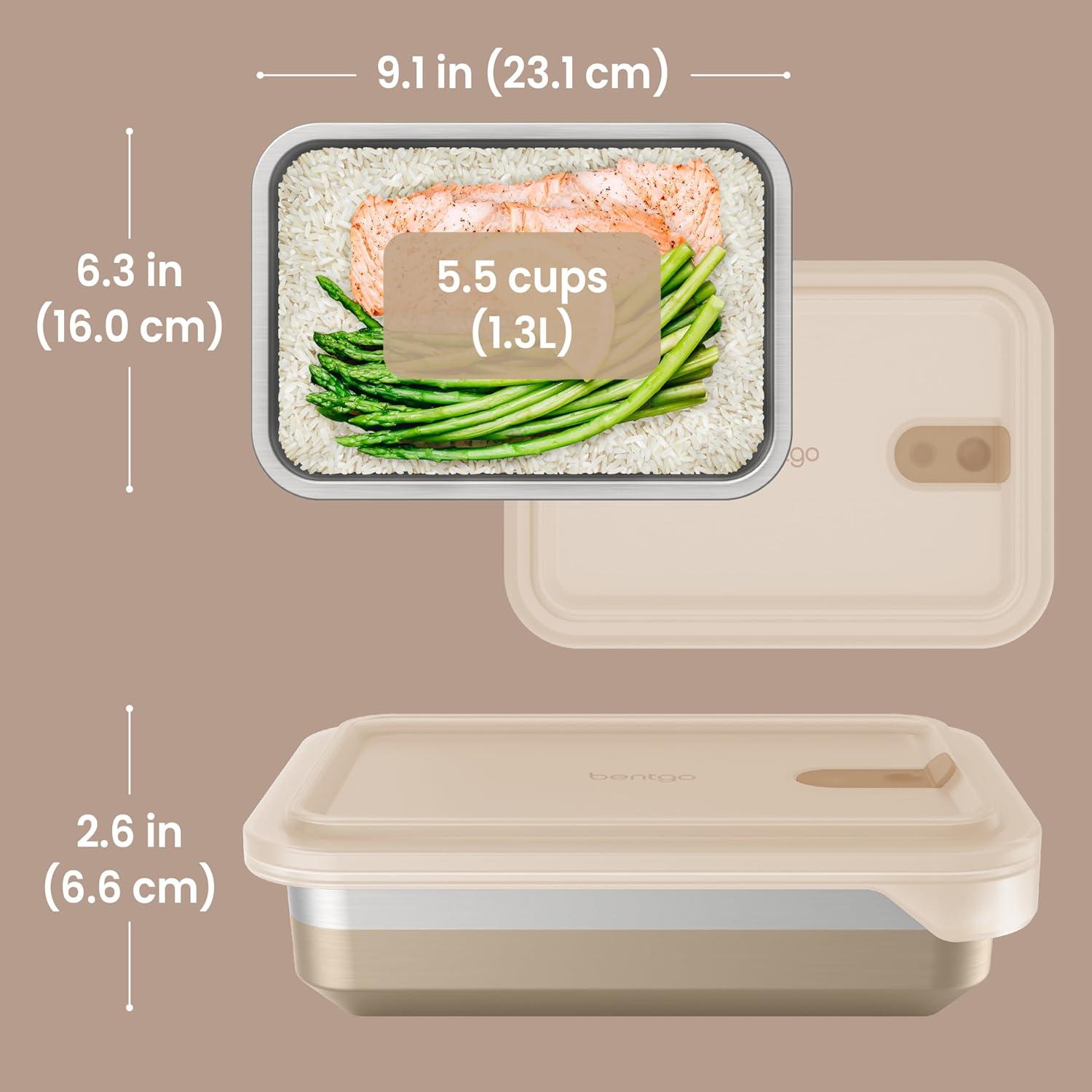imageBentgo MicroSteel Heat amp Eat Container MicrowaveSafe LeakProof amp Airtight EasytoClean Lightweight Stainless Steel Reusable Food Storage with Silicone Lid Dinner Size 55Cup Capacity GoldDinner Size 55 Cups Gold
