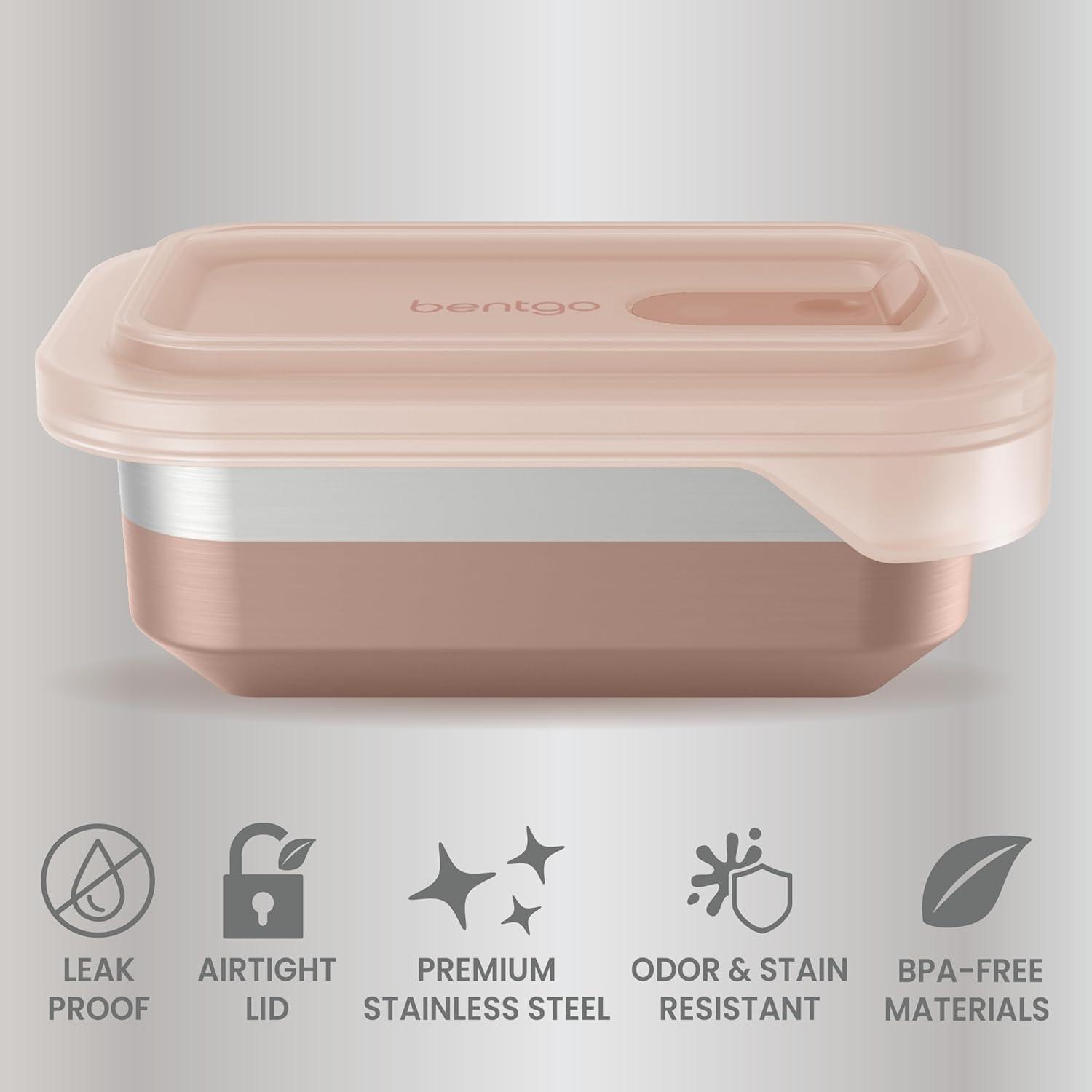 imageBentgo MicroSteel Heat amp Eat Container MicrowaveSafe LeakProof amp Airtight EasytoClean Lightweight Stainless Steel Reusable Food Storage with Silicone Lid Dinner Size 55Cup Capacity GoldSnack Size 2 Cups Rose