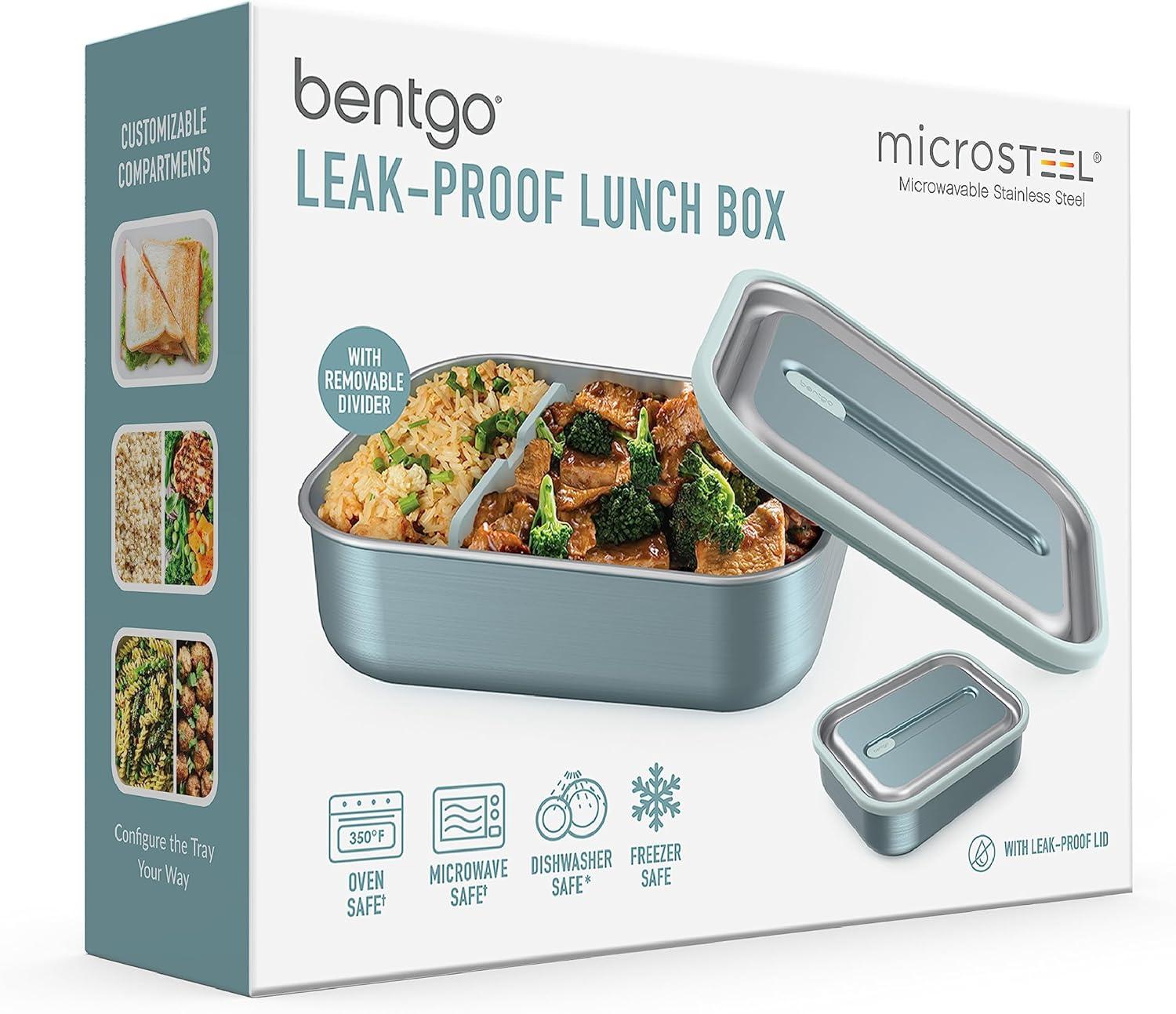 imageBentgo MicroSteel LeakProof Lunch Box MicrowaveSafe OvenSafe BentoStyle Container with Removable Divider Airtight Lid Sustainable Design Odor amp Stain Resistant Rose GoldAqua
