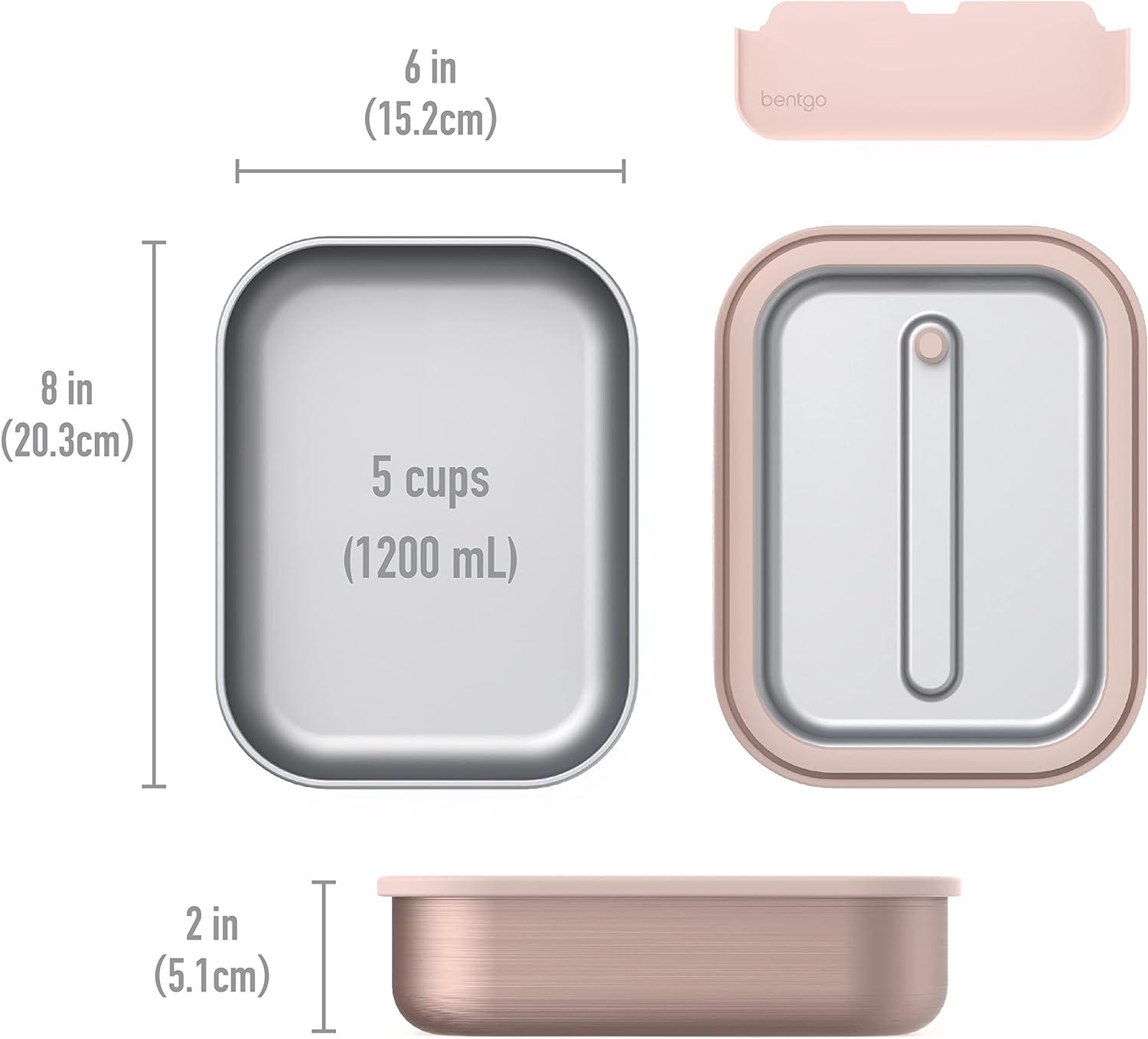 imageBentgo MicroSteel LeakProof Lunch Box MicrowaveSafe OvenSafe BentoStyle Container with Removable Divider Airtight Lid Sustainable Design Odor amp Stain Resistant Rose GoldRose Gold