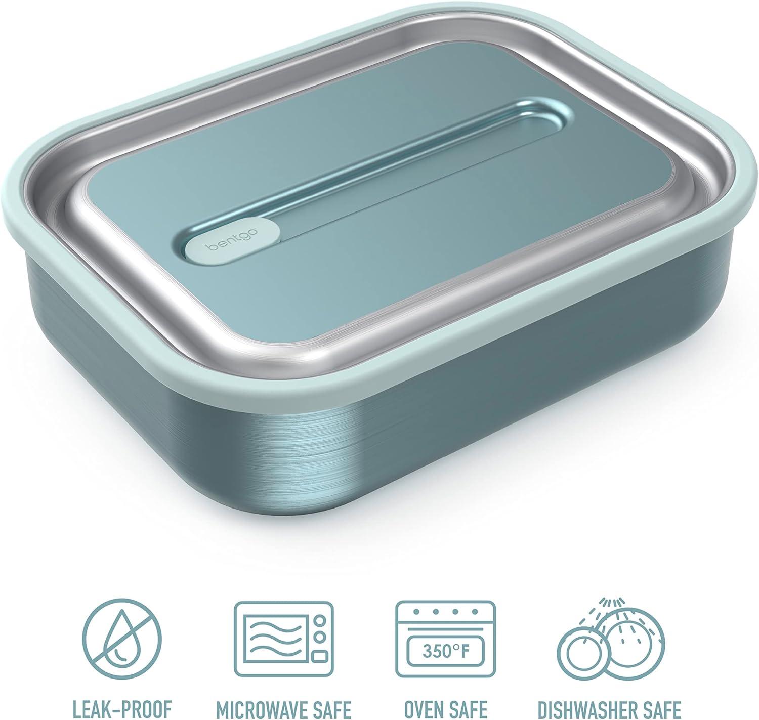 imageBentgo MicroSteel LeakProof Lunch Box MicrowaveSafe OvenSafe BentoStyle Container with Removable Divider Airtight Lid Sustainable Design Odor amp Stain Resistant Rose GoldAqua