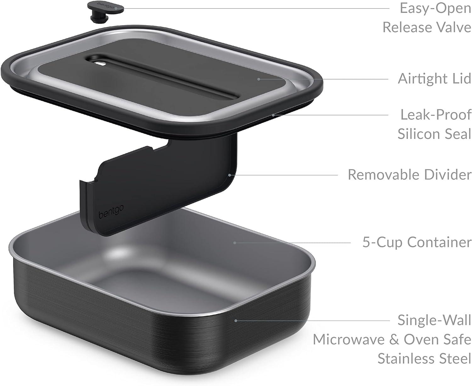 imageBentgo MicroSteel LeakProof Lunch Box MicrowaveSafe OvenSafe BentoStyle Container with Removable Divider Airtight Lid Sustainable Design Odor amp Stain Resistant Rose GoldCarbon Black