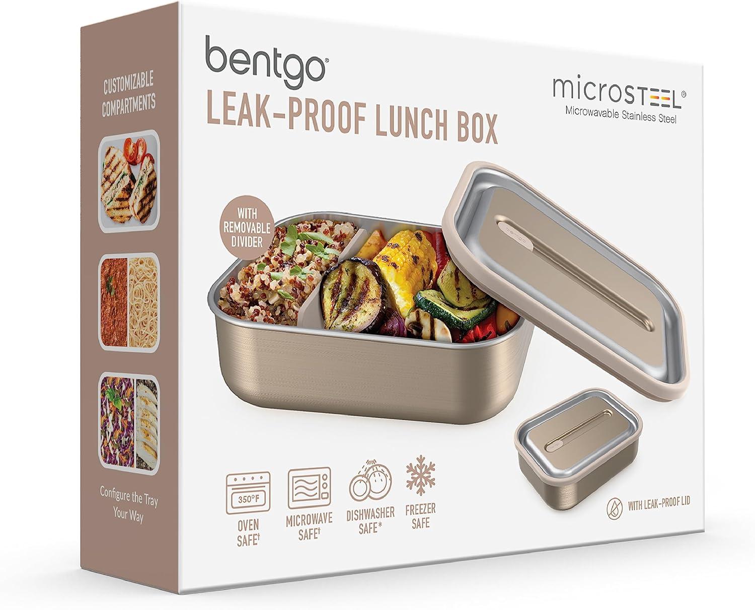 imageBentgo MicroSteel LeakProof Lunch Box MicrowaveSafe OvenSafe BentoStyle Container with Removable Divider Airtight Lid Sustainable Design Odor amp Stain Resistant Rose GoldGold
