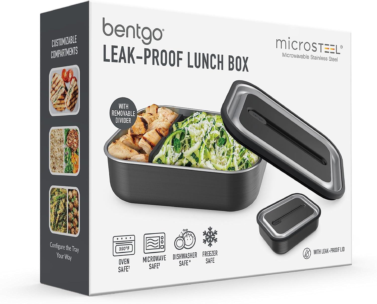 imageBentgo MicroSteel LeakProof Lunch Box MicrowaveSafe OvenSafe BentoStyle Container with Removable Divider Airtight Lid Sustainable Design Odor amp Stain Resistant Rose GoldCarbon Black