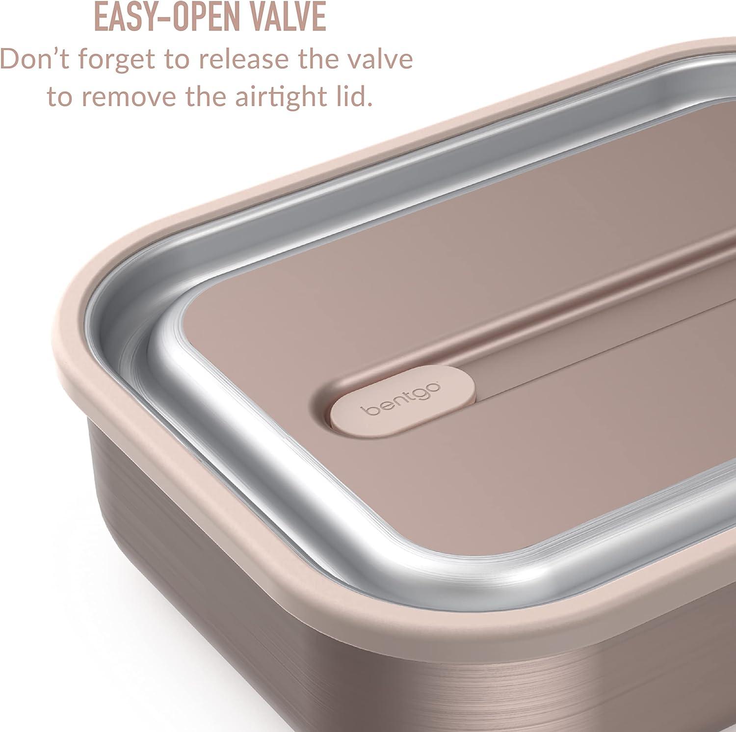 imageBentgo MicroSteel LeakProof Lunch Box MicrowaveSafe OvenSafe BentoStyle Container with Removable Divider Airtight Lid Sustainable Design Odor amp Stain Resistant Rose GoldRose Gold