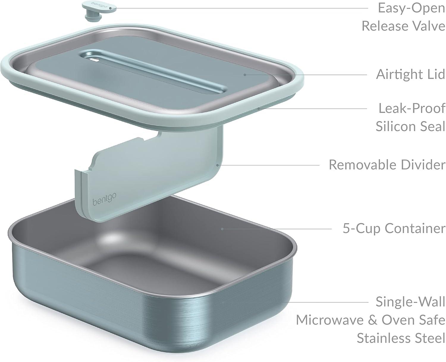 imageBentgo MicroSteel LeakProof Lunch Box MicrowaveSafe OvenSafe BentoStyle Container with Removable Divider Airtight Lid Sustainable Design Odor amp Stain Resistant Rose GoldAqua