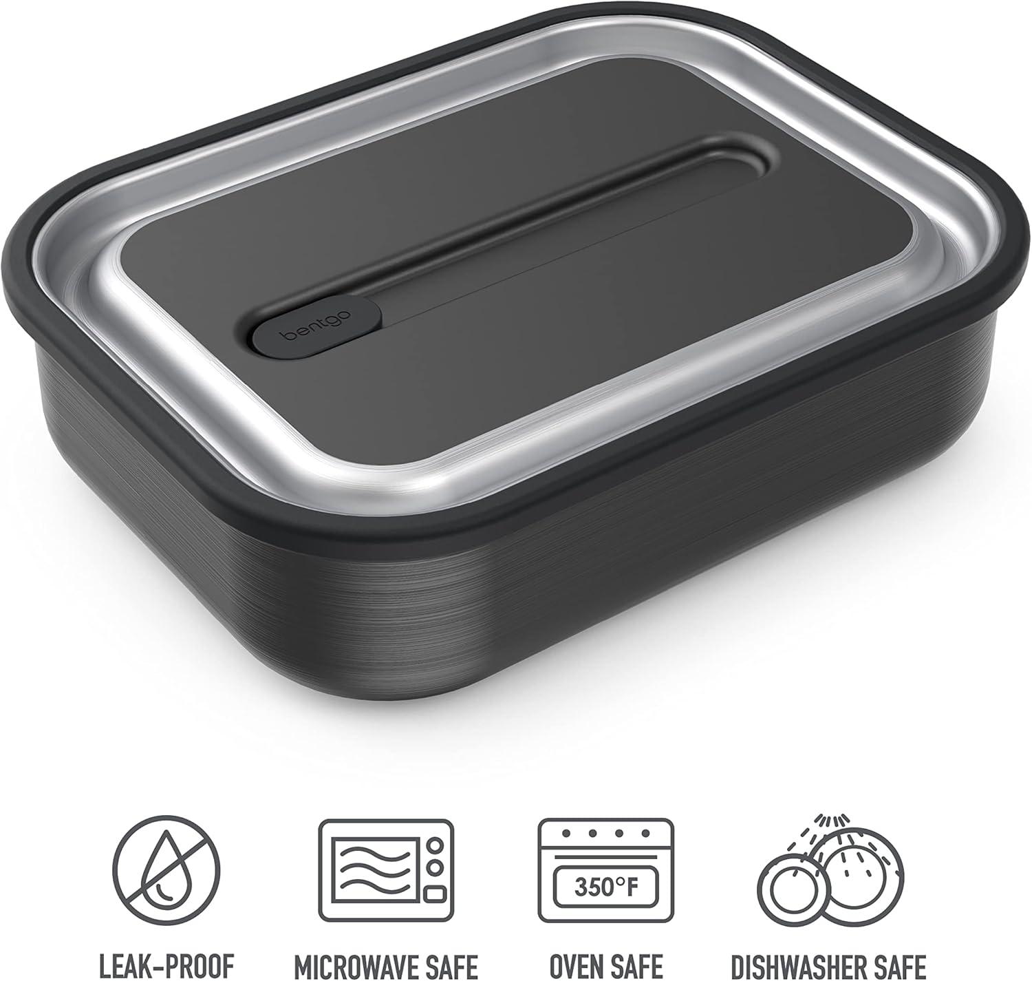 imageBentgo MicroSteel LeakProof Lunch Box MicrowaveSafe OvenSafe BentoStyle Container with Removable Divider Airtight Lid Sustainable Design Odor amp Stain Resistant Rose GoldCarbon Black