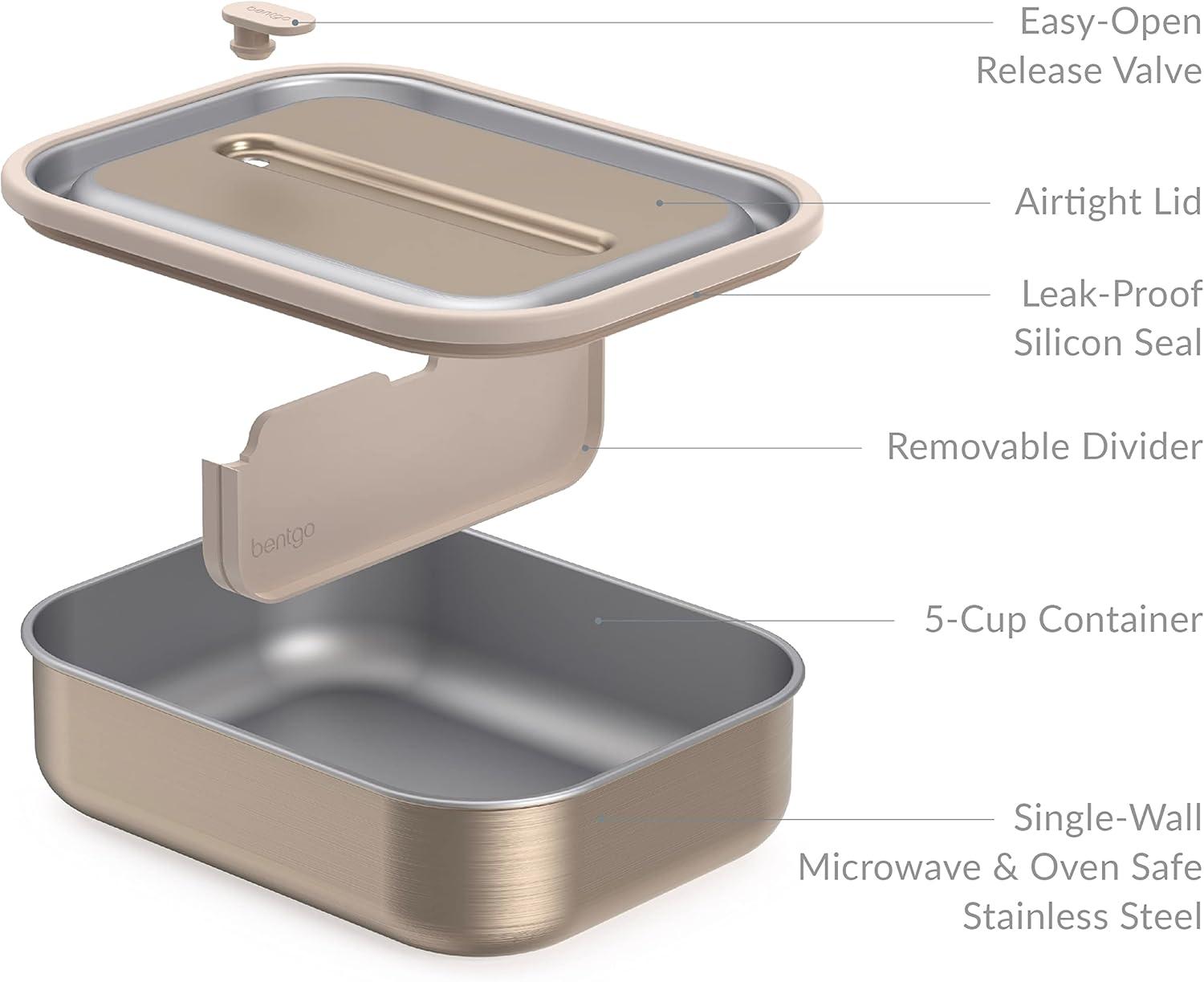 imageBentgo MicroSteel LeakProof Lunch Box MicrowaveSafe OvenSafe BentoStyle Container with Removable Divider Airtight Lid Sustainable Design Odor amp Stain Resistant Rose GoldGold
