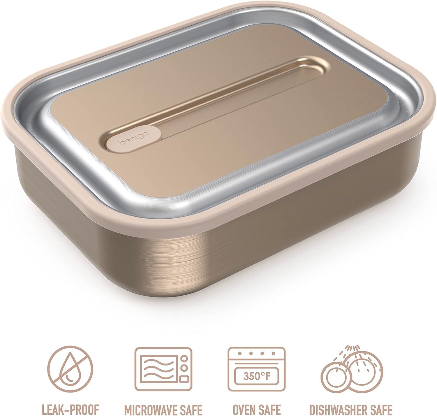 imageBentgo MicroSteel LeakProof Lunch Box MicrowaveSafe OvenSafe BentoStyle Container with Removable Divider Airtight Lid Sustainable Design Odor amp Stain Resistant Rose GoldGold