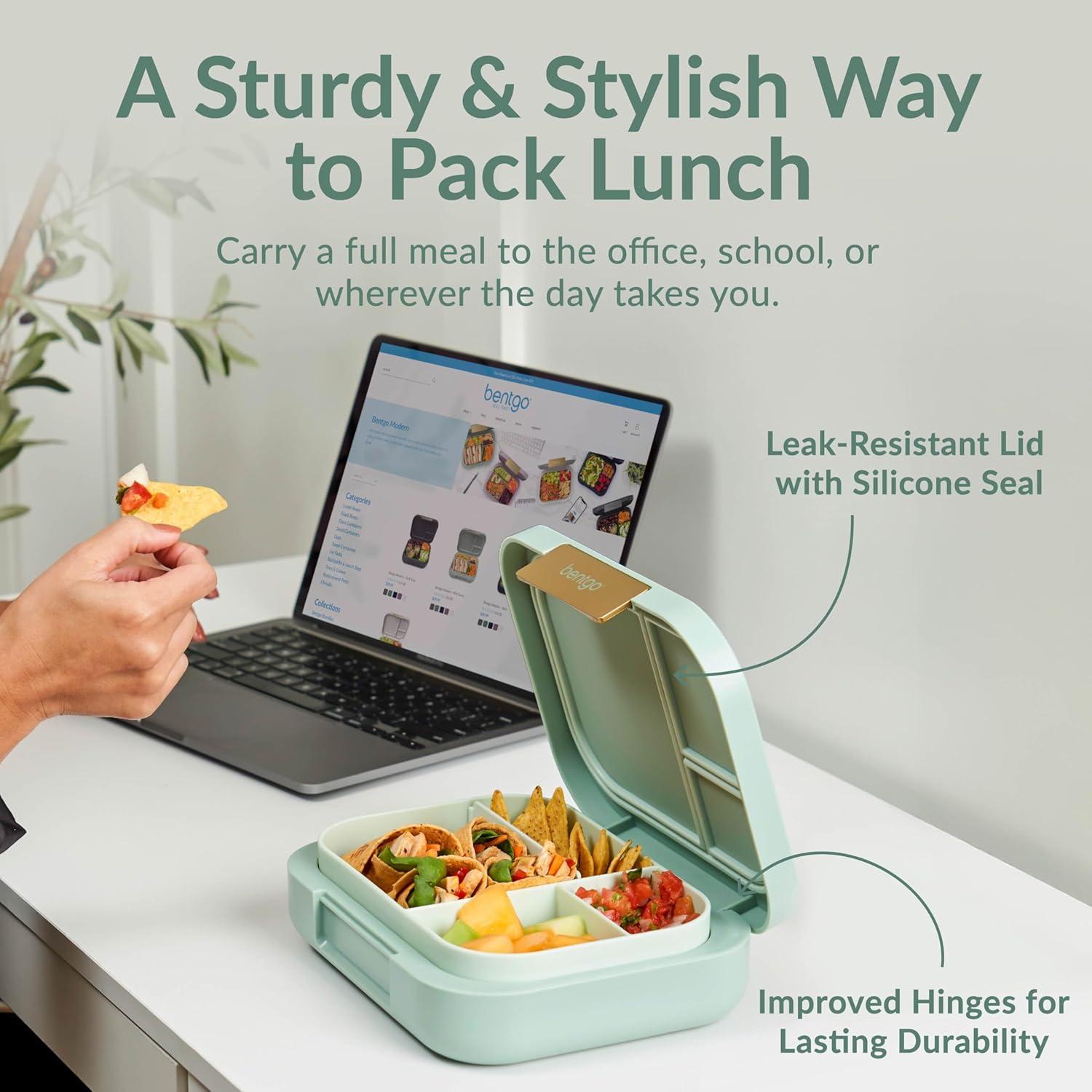 imageBentgo Modern Adult amp Teen Bento Lunch Box 34 Compartments LeakResistant 55 Cup Capacity44 fl oz Improved Locking Clips Reusable BPAFree DishwasherMicrowave Safe Tray Mint GreenMint Green