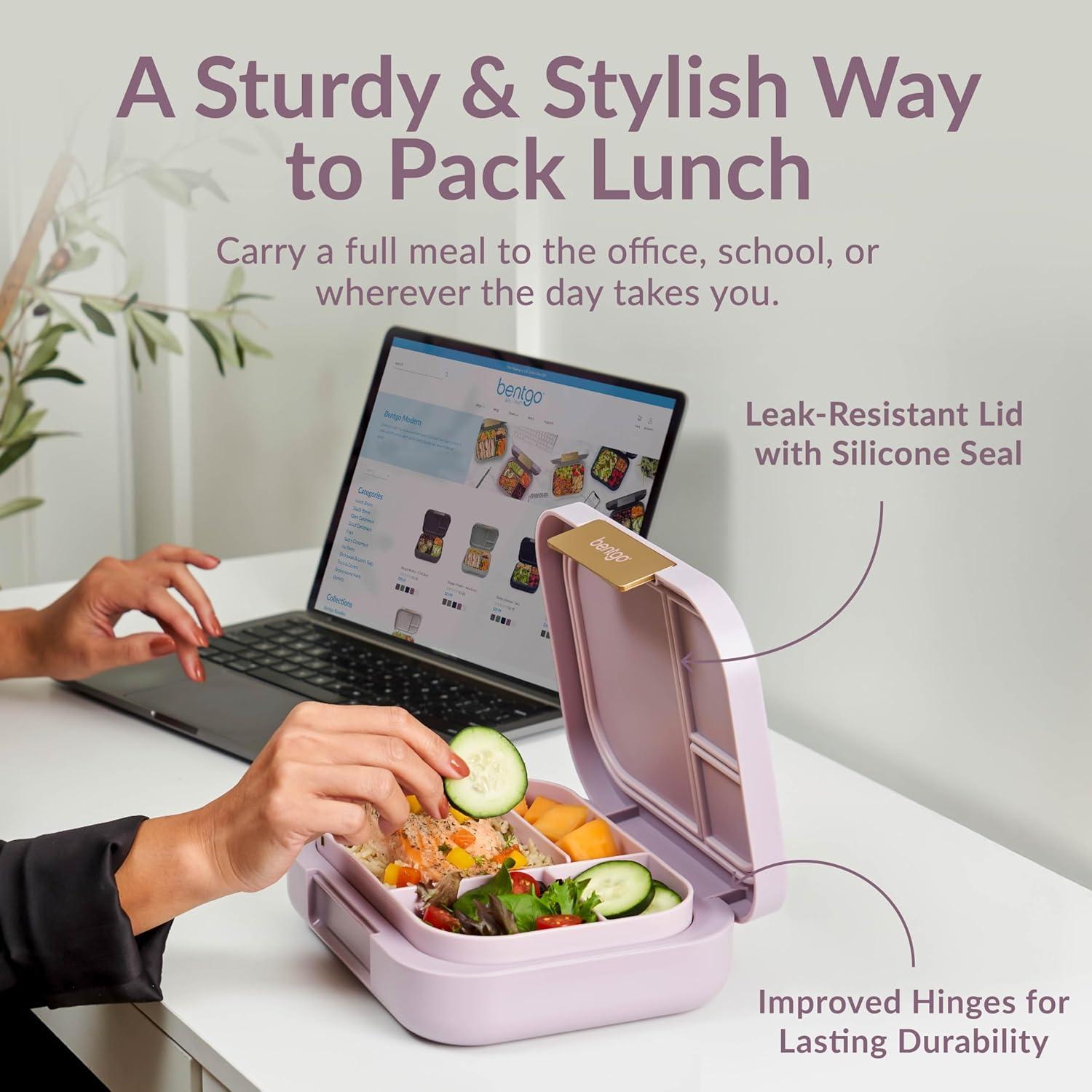 imageBentgo Modern Adult amp Teen Bento Lunch Box 34 Compartments LeakResistant 55 Cup Capacity44 fl oz Improved Locking Clips Reusable BPAFree DishwasherMicrowave Safe Tray Mint GreenOrchid