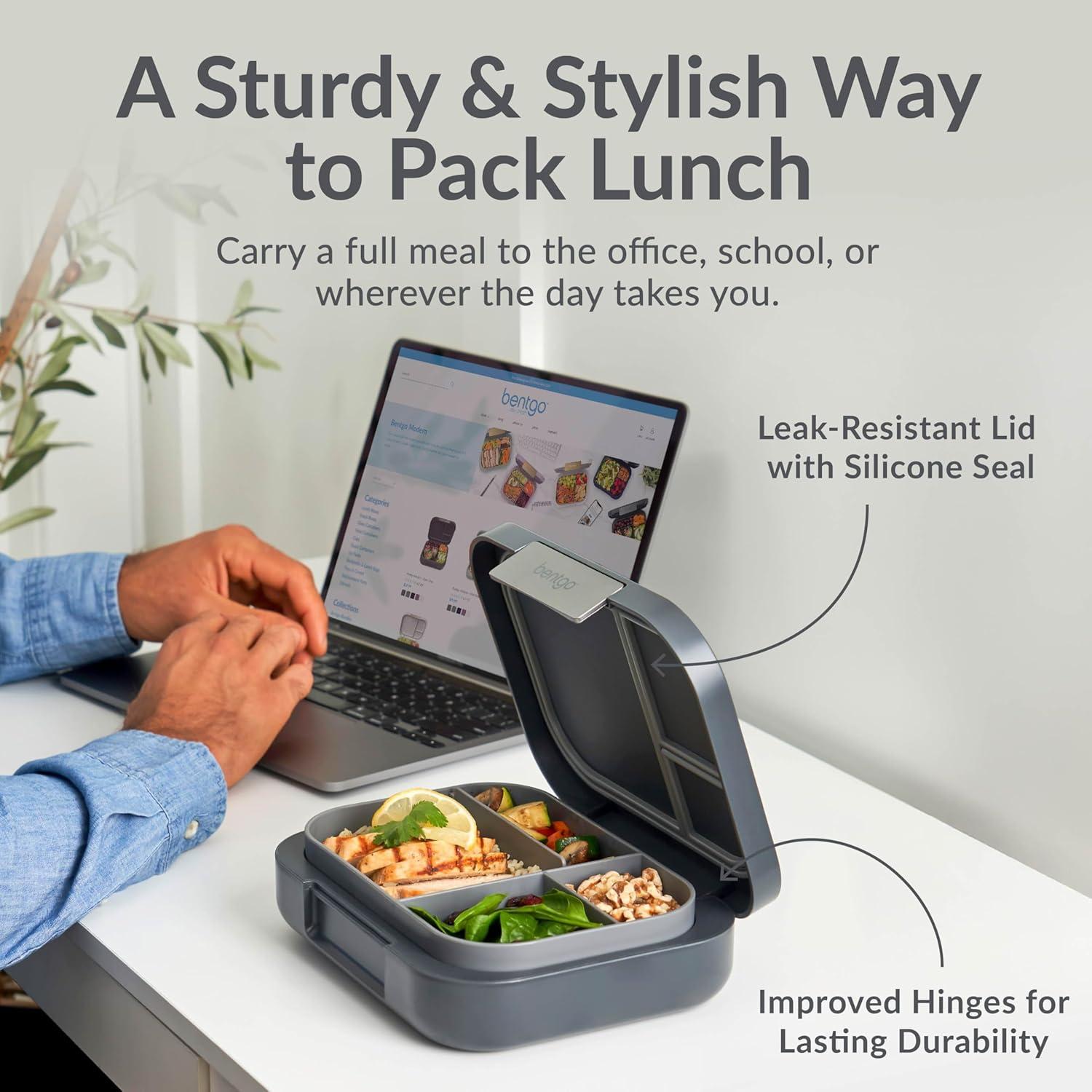 imageBentgo Modern Adult amp Teen Bento Lunch Box 34 Compartments LeakResistant 55 Cup Capacity44 fl oz Improved Locking Clips Reusable BPAFree DishwasherMicrowave Safe Tray Mint GreenDark Gray