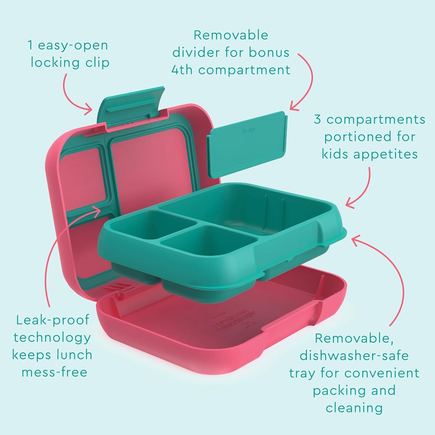 imageBentgo Pop LeakProof Lunch Box amp Removable Divider for Ages 8 amp Teens Lunch Container Holds 5 Cups of Food 34 Compartments MicrowaveDishwasher Safe 2 Year Warranty PeriwinklePinkBright CoralTeal
