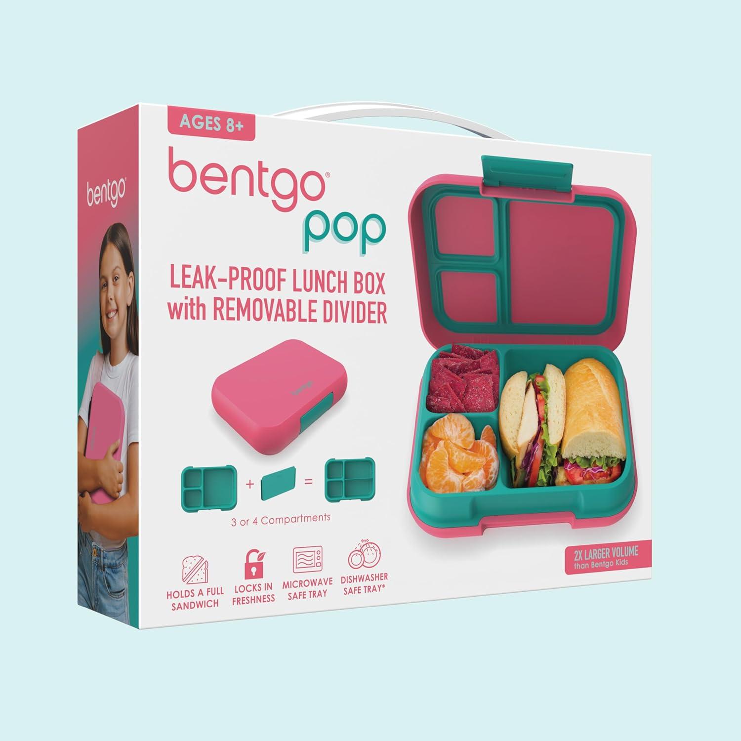 imageBentgo Pop LeakProof Lunch Box amp Removable Divider for Ages 8 amp Teens Lunch Container Holds 5 Cups of Food 34 Compartments MicrowaveDishwasher Safe 2 Year Warranty PeriwinklePinkBright CoralTeal
