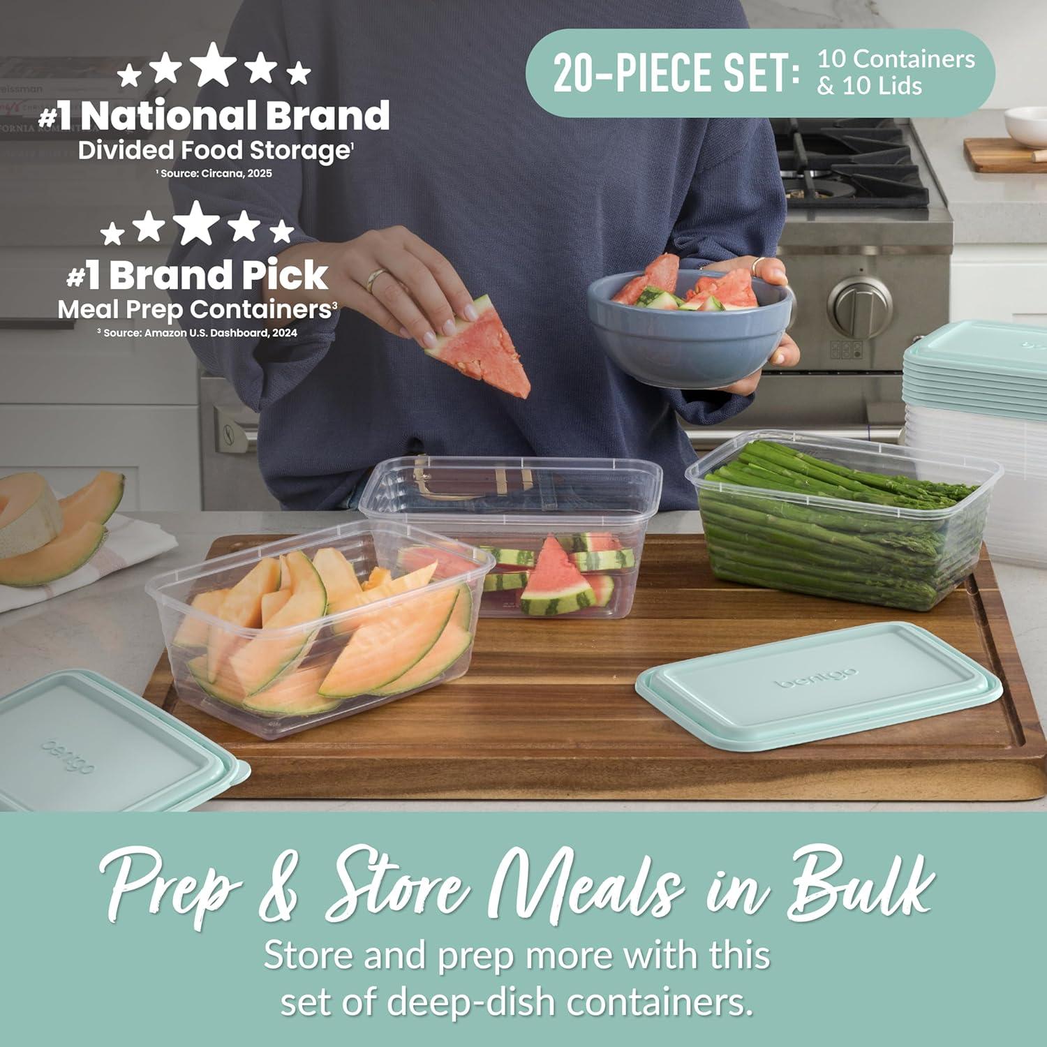 imageBentgo Prep 20Piece DeepDish Storage Containers ExtraLarge 8Cup Capacity for Meal Prep amp Leftovers Reusable PFAS amp BPAFree Durable Microwave Freezer amp Dishwasher Safe Aqua Splash