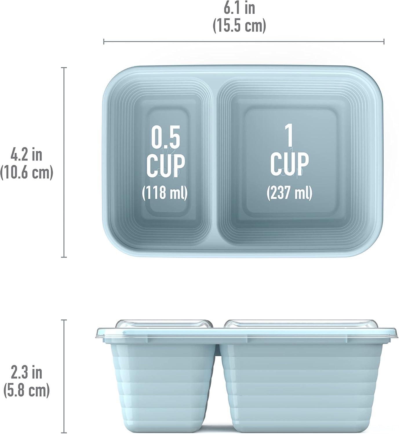 imageBentgo Prep 2Compartment Snack Containers with Lids Reusable Microwaveable Durable PFAS amp BPAFree Freezer and DishwasherSafe Meal Prep Food Storage 10 Trays amp 10 Lids SkySky