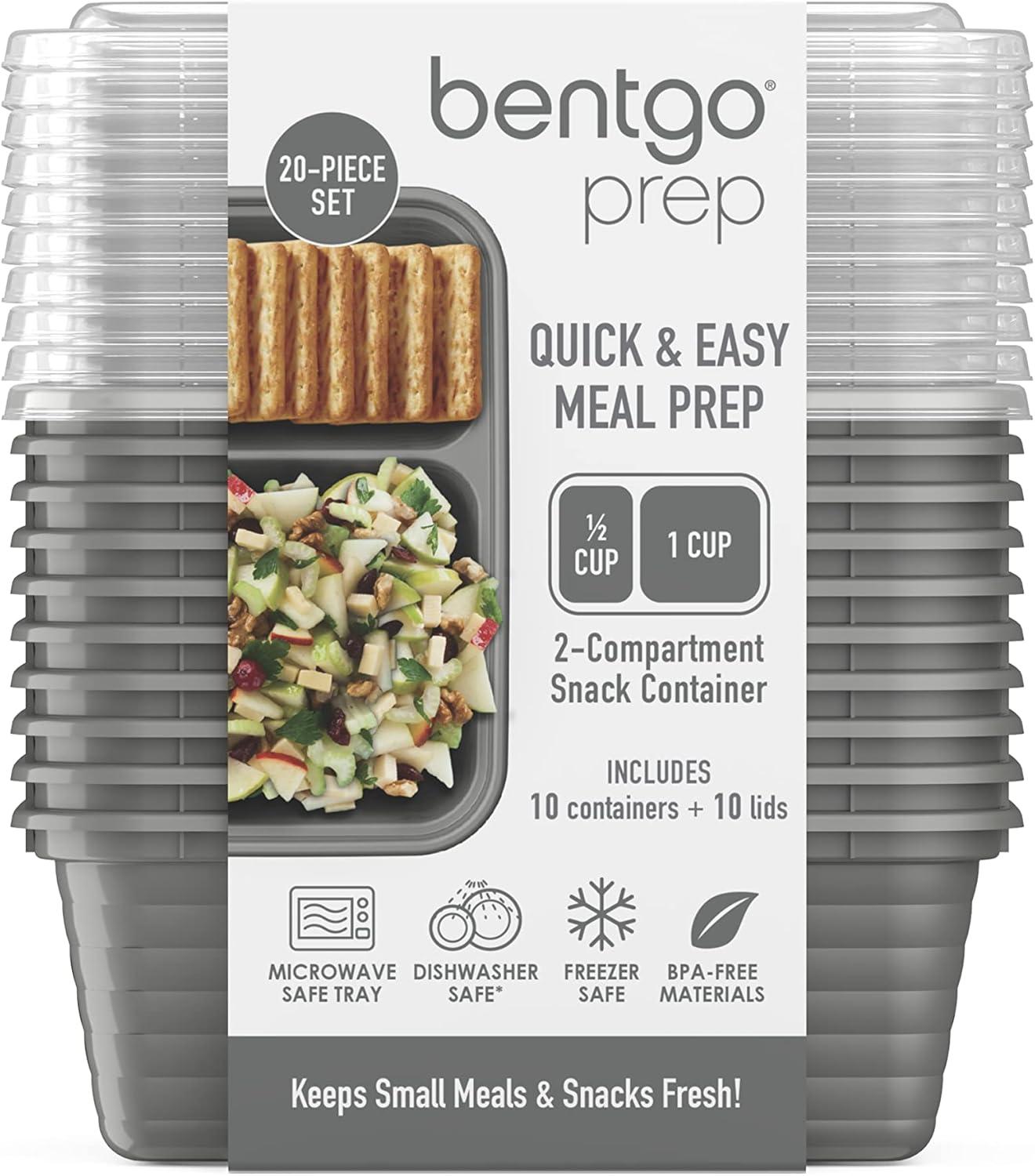 imageBentgo Prep 2Compartment Snack Containers with Lids Reusable Microwaveable Durable PFAS amp BPAFree Freezer and DishwasherSafe Meal Prep Food Storage 10 Trays amp 10 Lids SkyPewter
